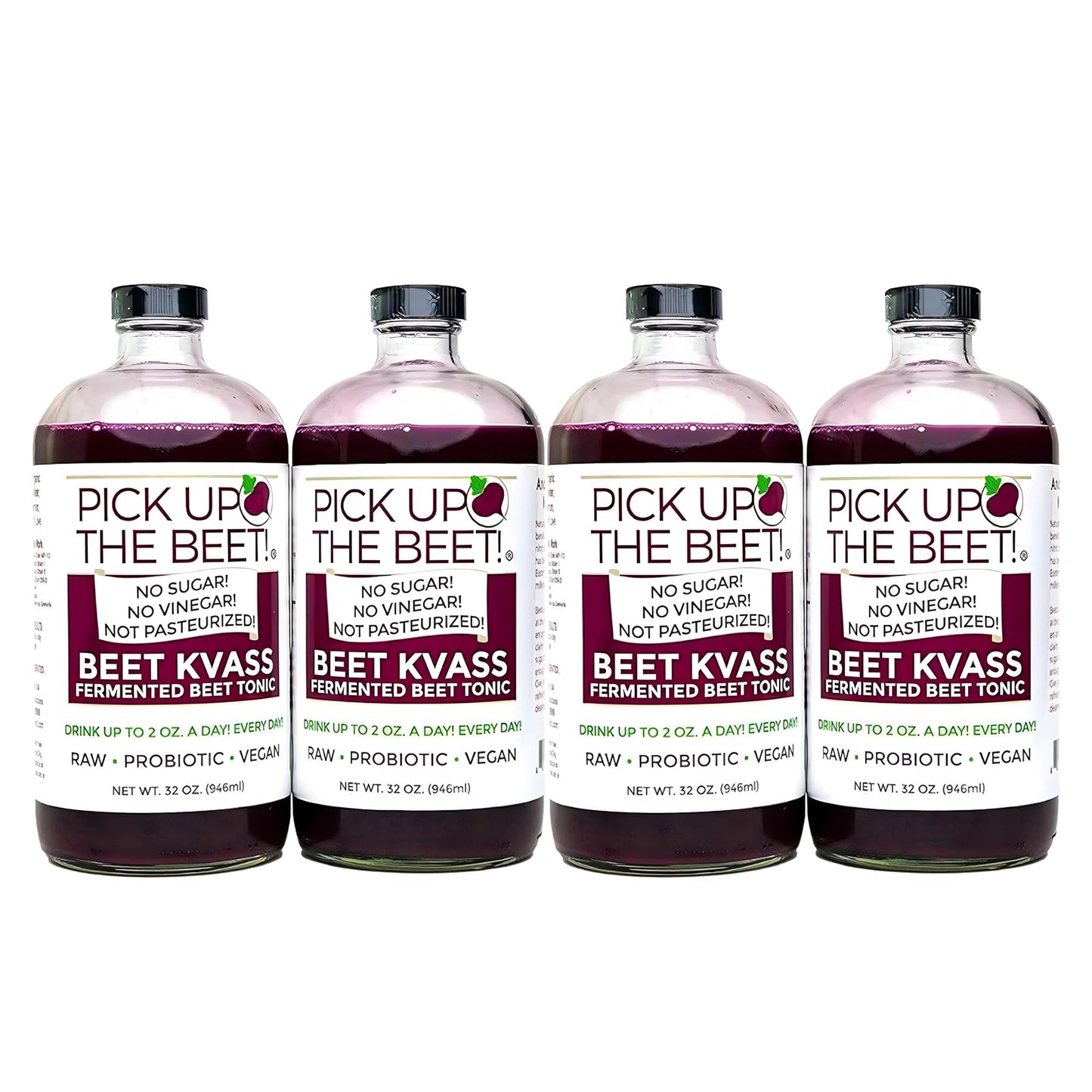 Pick Up The Beet Organic Beet Juice Kvass with Live Probiotics, Vegan - Natural Nitric Oxide Boost, Fermented Beet Tonic, Sugar Cravings Support, 32