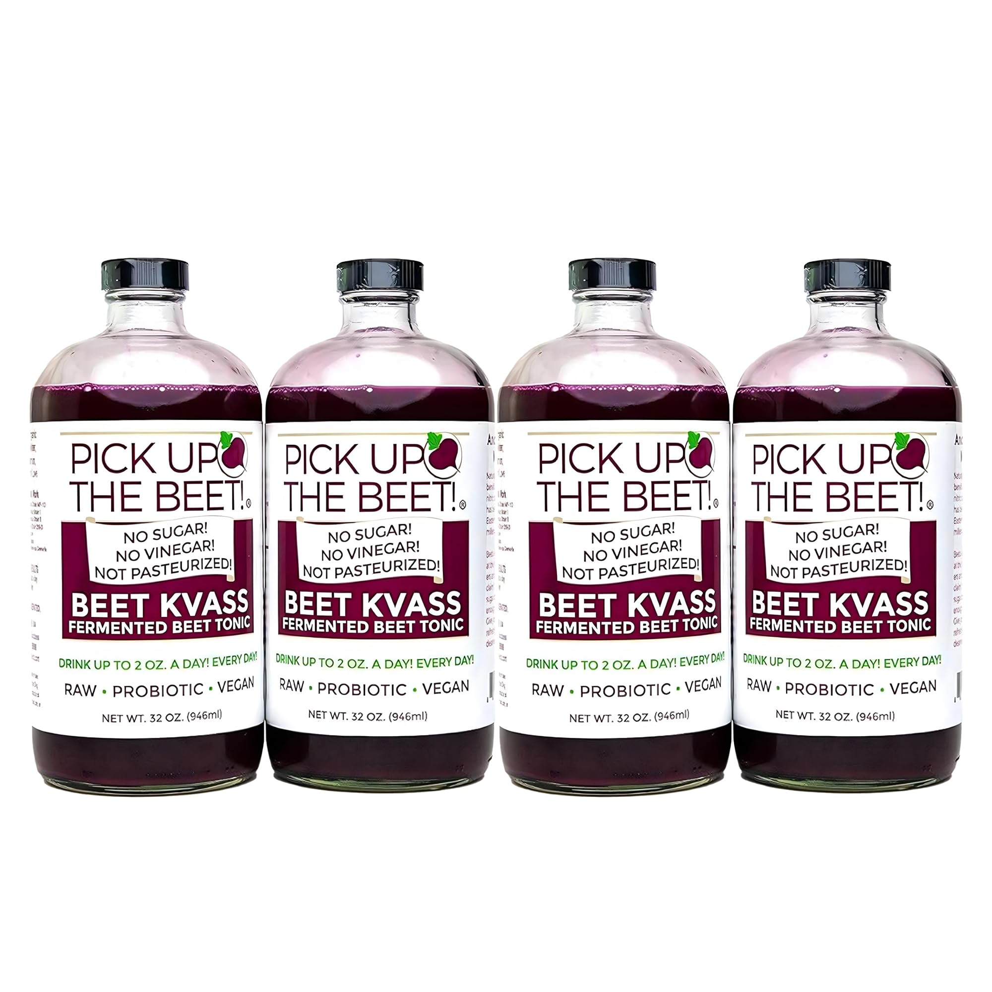 Pick Up The Beet Organic Beet Juice Kvass with Live Probiotics, Vegan - Natural Nitric Oxide Boost, Fermented Beet Tonic, Sugar Cravings Support, 32