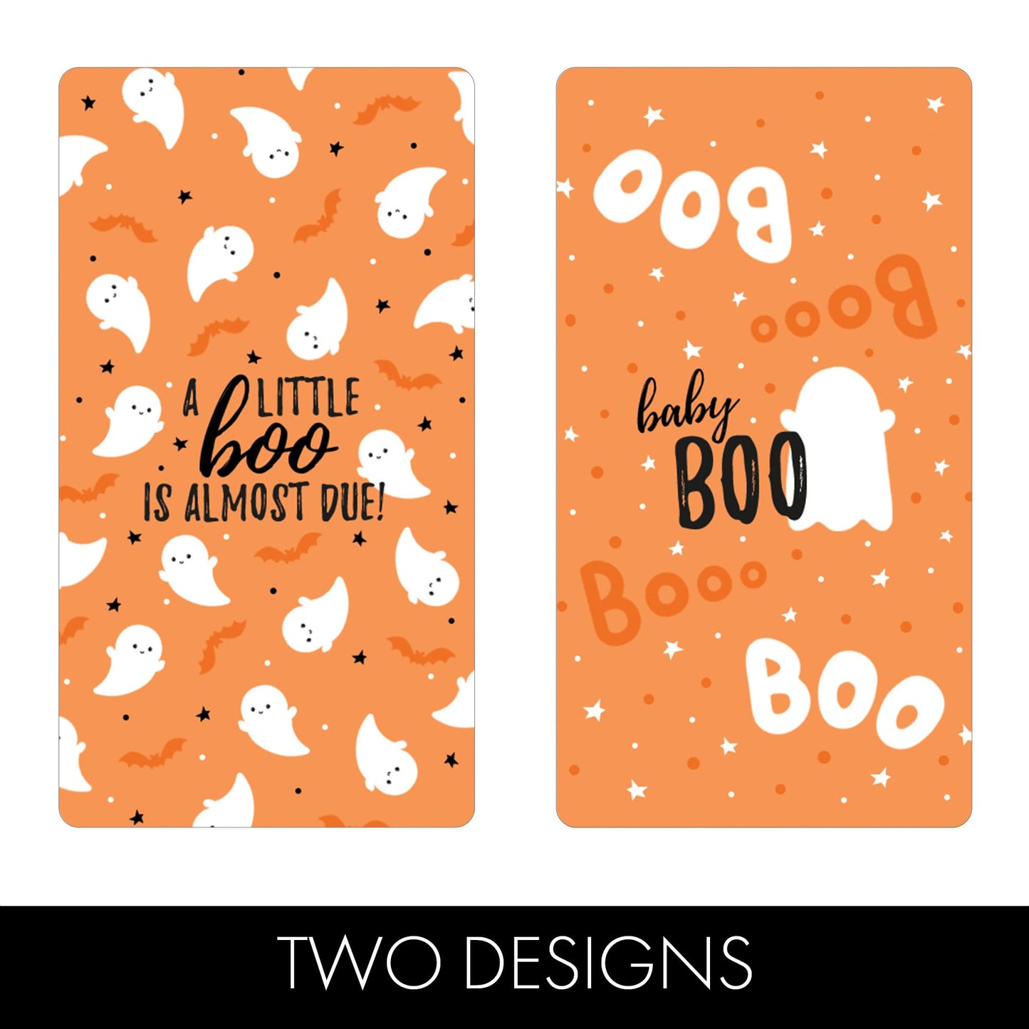 Orange A Little Boo is Almost Due Halloween Baby Shower Wrappers for Mini Chocolate Bars, Party Favor Candy Stickers - 42 Count