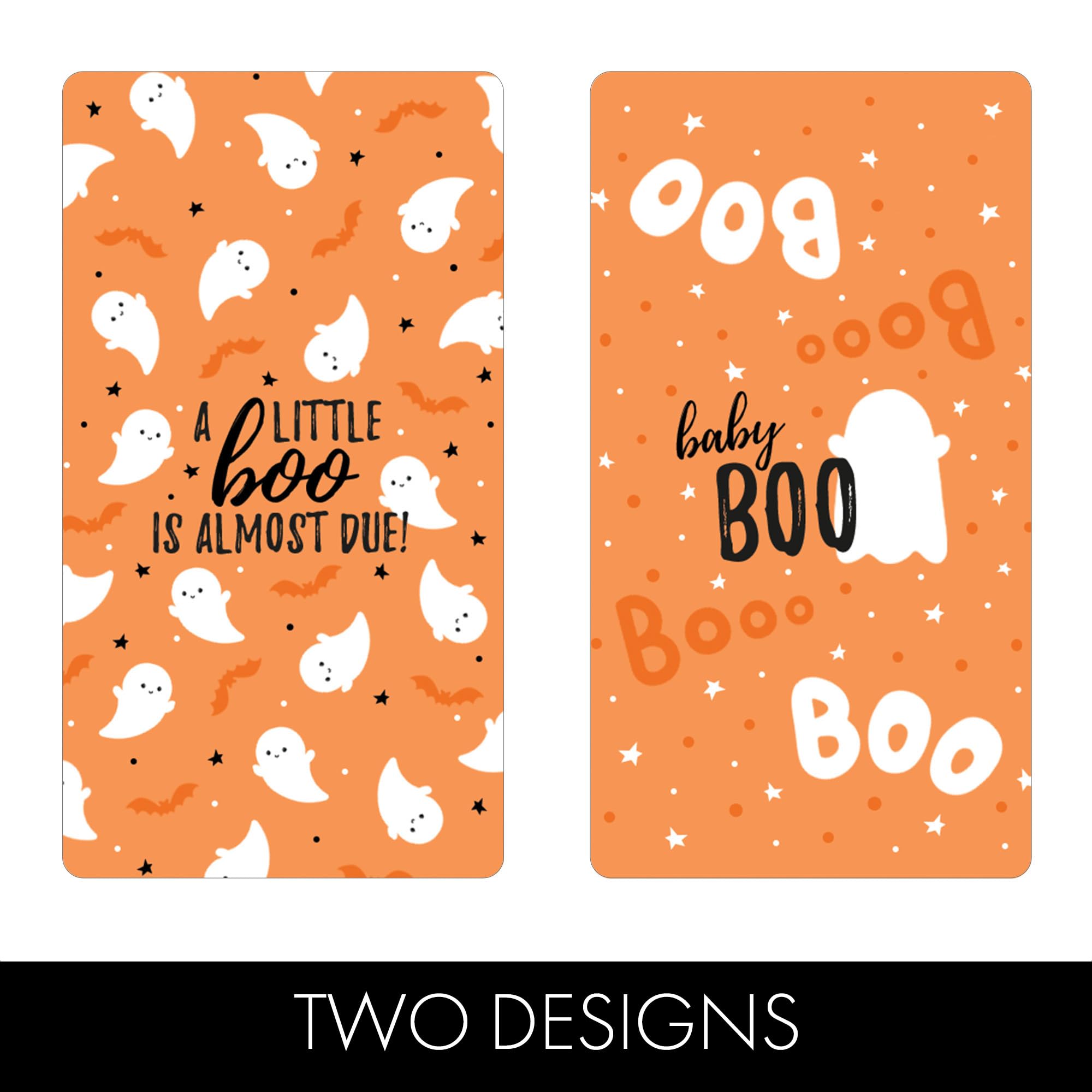 Orange A Little Boo is Almost Due Halloween Baby Shower Wrappers for Mini Chocolate Bars, Party Favor Candy Stickers - 42 Count