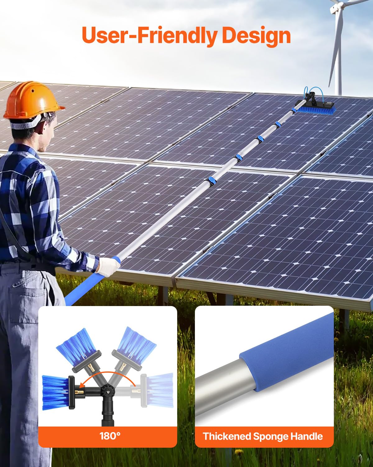 VEVOR Water Fed Pole Kit, 36FT Solar Panel Cleaning Pole with Extendable Handle, 180° Rotatable Brush Head & 65.6FT Hose, Household & Outdoor Window