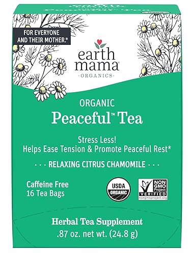 Earth Mama Organic Peaceful™ Tea | Stress Less! Calming, Relaxing Herbal Blend Safe for Pregnancy & Beyond, 16 Teabags Per Box