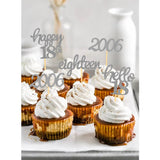 24 Pcs Glitter 18th Birthday Cupcake Toppers for Celebrating 18th Birthday Party Decorations for Eighteen Years Old Birthday Party Supplies (Silver)