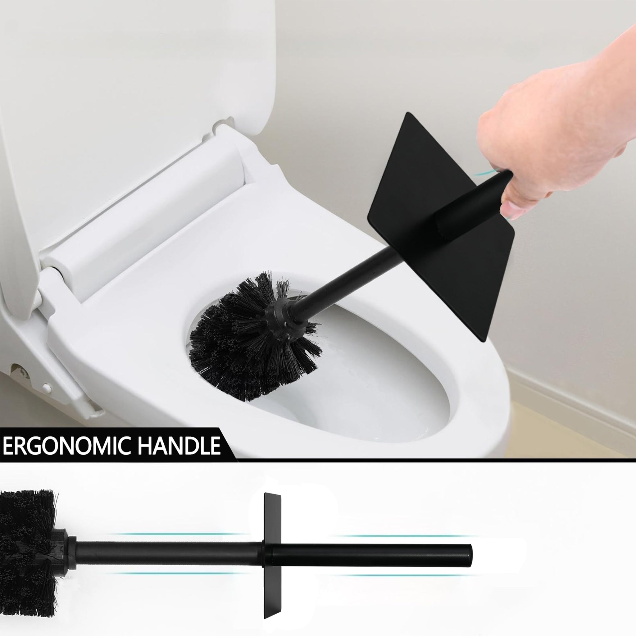 Indecor Home Black Line Design Resin Toilet Bowl Holder and Brush Set, Stylish Bathroom Cleaning Tool with Durable Bristles, Compact and Functional