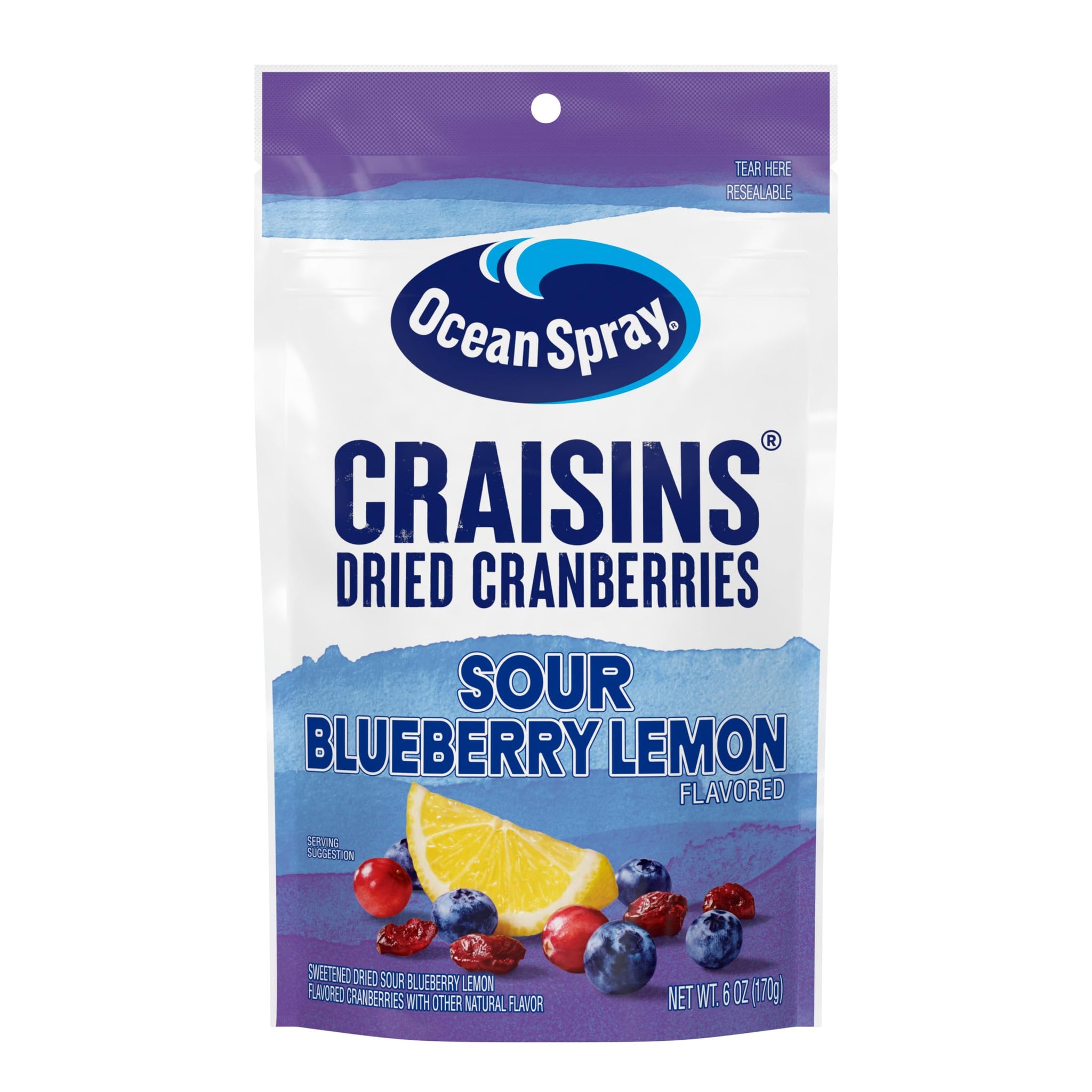 Ocean Spray® Craisins® Sweetened Dried Cranberries, Sour Blueberry Lemon, 6oz Pouch