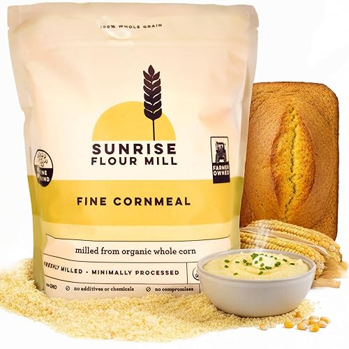 Sunrise Flour Mill Organic Fine Cornmeal | 2 LB | Yellow Cornmeal | Corn Flour | Fine Corn Meal | Milled from Organic Whole Kernel | No Artificial