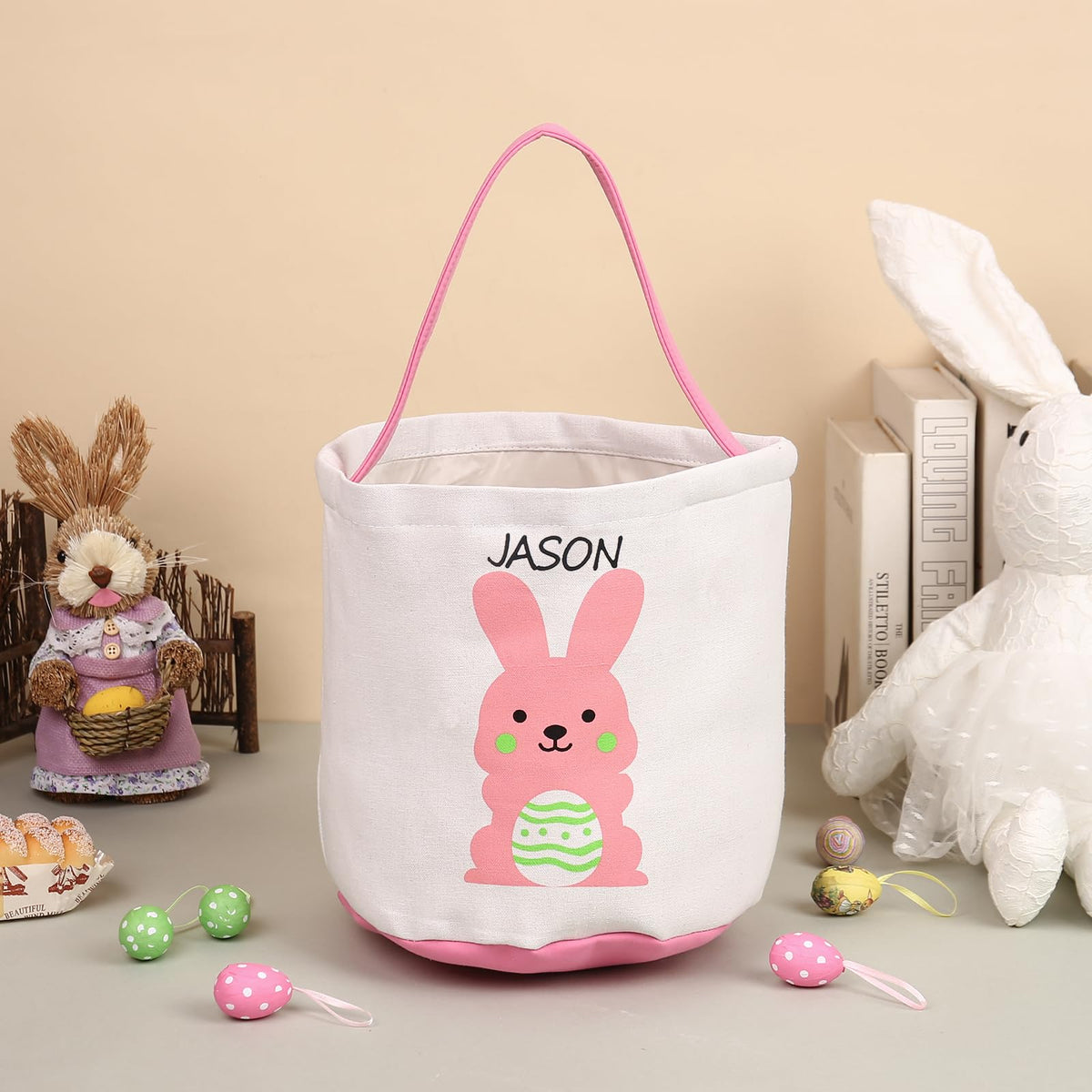 Nobelook Easter Bunny Basket - Personalized Easter Basket for Boys and Girls - Personalized Tote Easter Basket (Style 1)