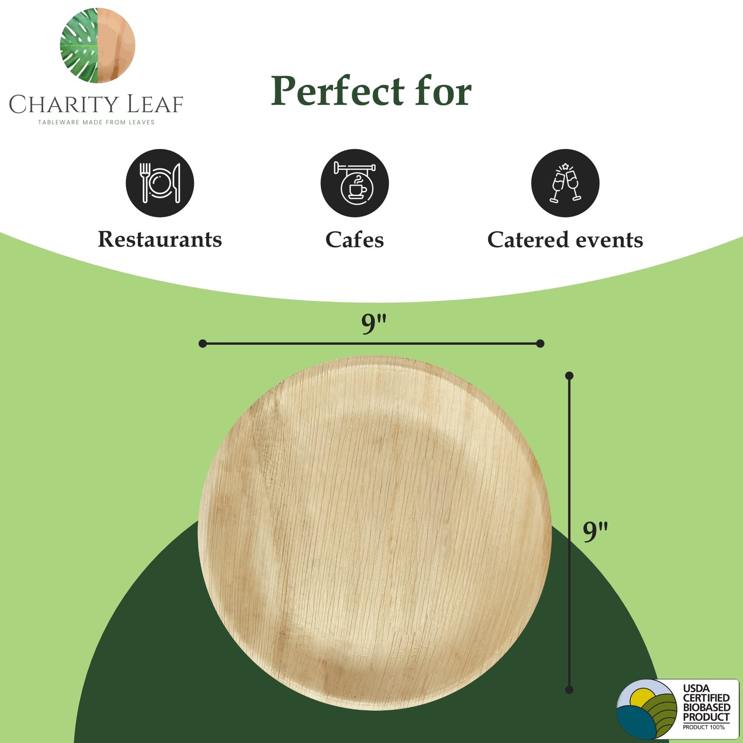 Charity Leaf Disposable Palm Leaf 9" Round Plates (50 pieces) Bamboo Like Serving Platters, Disposable Boards, Eco-Friendly Dinnerware For Weddings