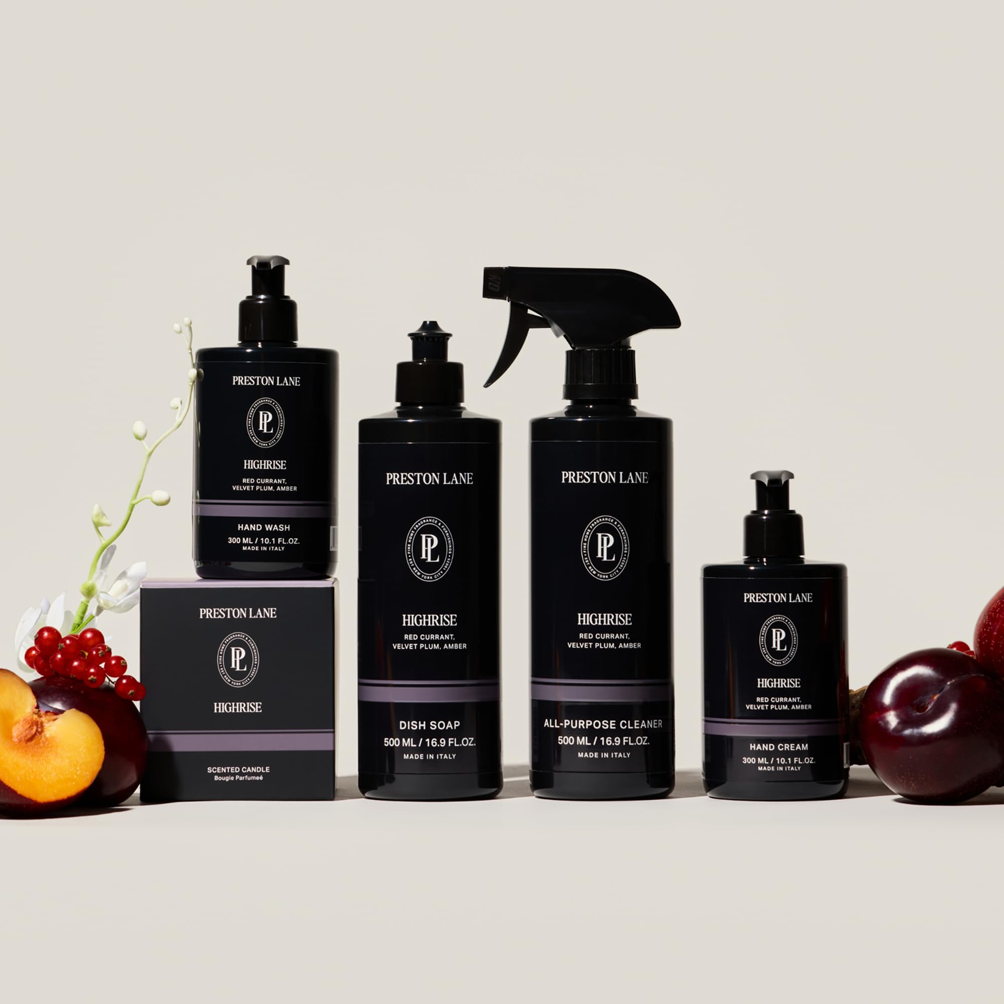 Preston Lane Signature Home Set - All Purpose Cleaner, Dish Soap, Hand Wash, Hand Cream & Scented Candle | Plant-Powered Cleaning & Care Essentials