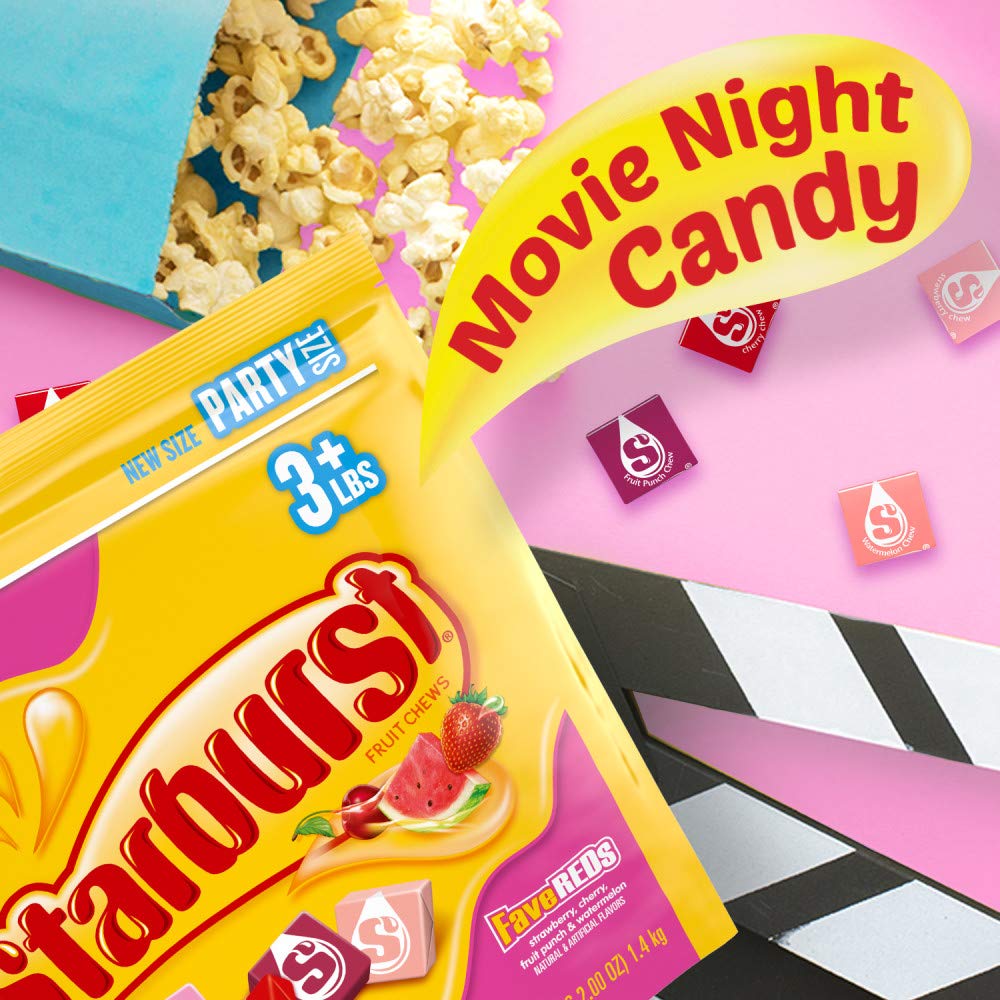 STARBURST Fruit Chews Candy - FaveREDS STARBURST Candy Bulk, Individually Wrapped, Party Size Bag, 50 oz, Pack of 1