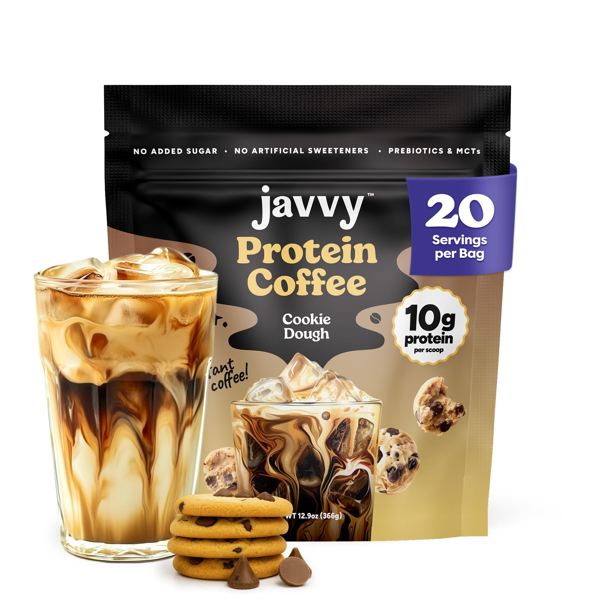 Javvy Protein Coffee Powder - Whey Protein Powder with Arabica Coffee, Zero Artificial Flavors & Sweeteners, 80 mg Caffeine, No Added Sugar, 20