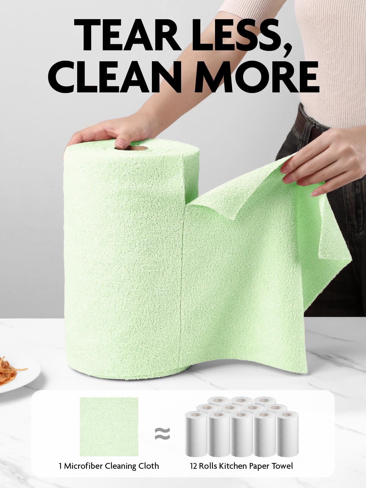 Fantasticlean Microfiber Cleaning Cloth Roll -75 Pack, Tear Away Microfiber Towels, 12" x 12", Reusable, Washable, Scratch Free, Ultra Absorbent