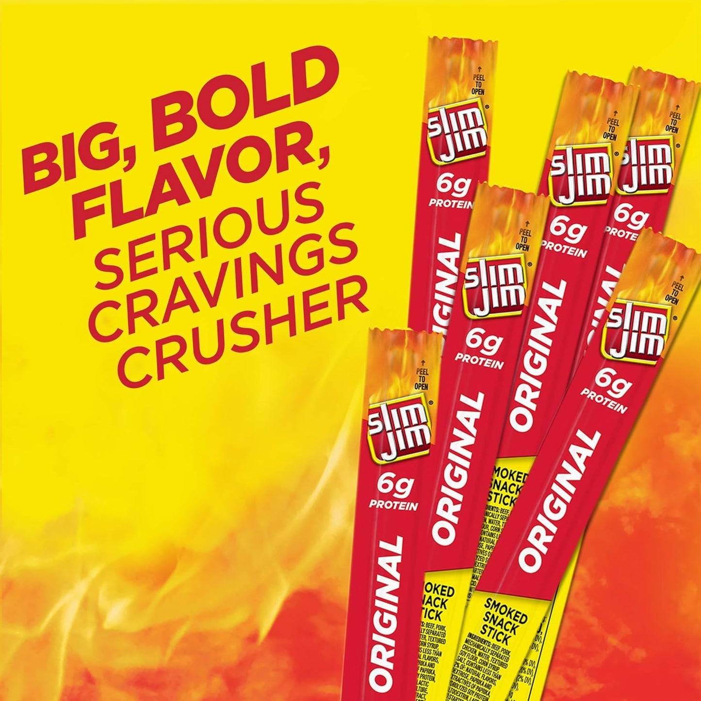 Slim Jim Giant Smoked Meat Sticks, Original Flavor, 6g Protein Per Stick, 0.97 oz. (6 Count)