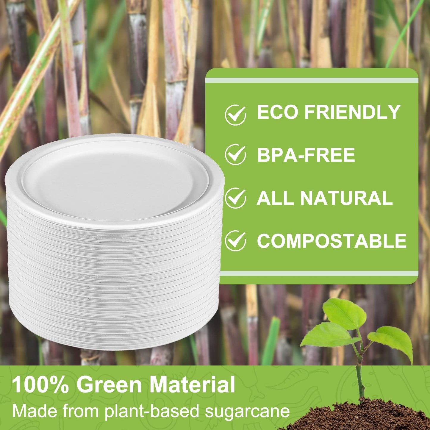 GREENESAGE Paper Plates 10 inch Bulk, 100 Pack Compostable Paper Plates Heavy Duty, White Paper Plates Large Sturdy, Eco Friendly Disposable Plates