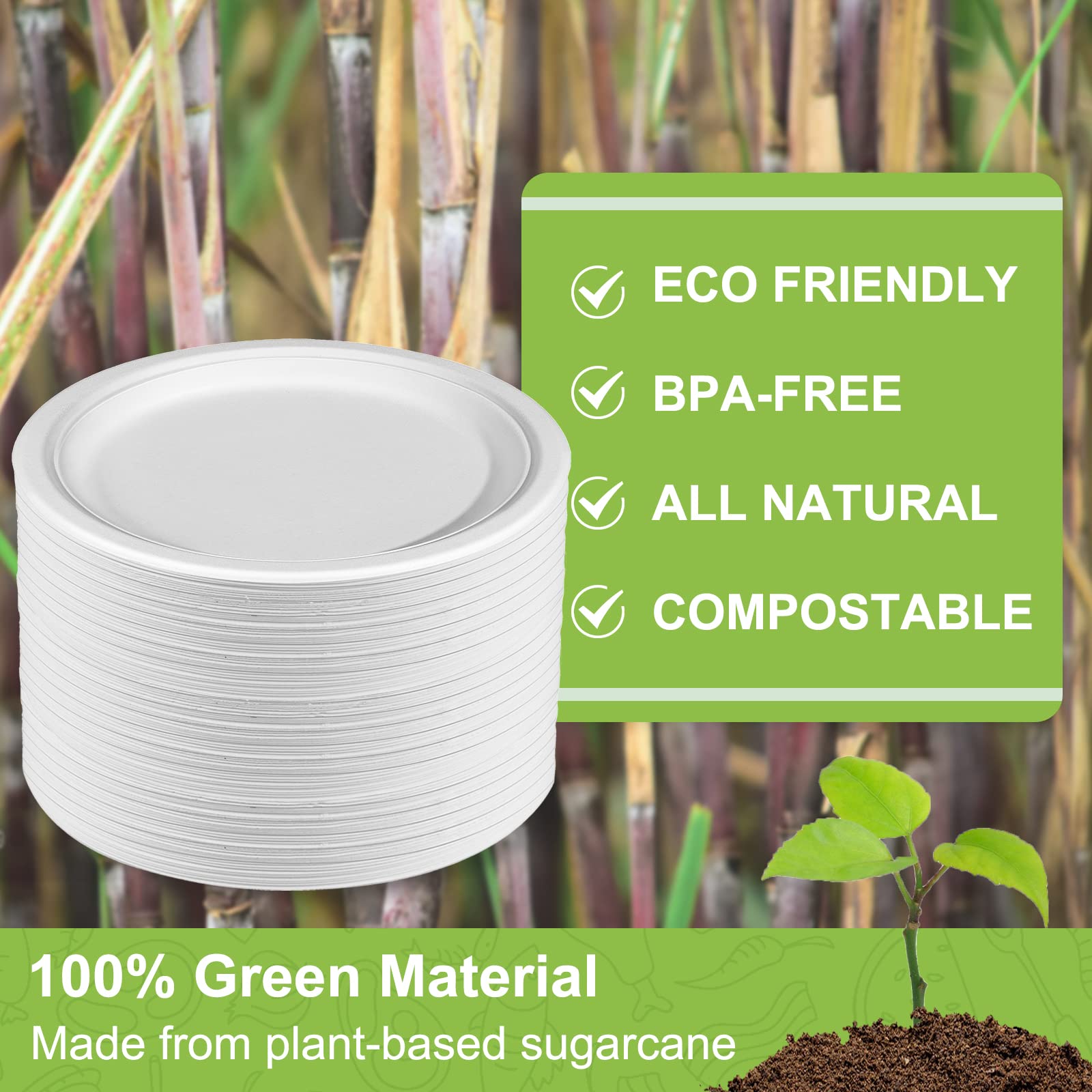 GREENESAGE Paper Plates 10 inch Bulk, 100 Pack Compostable Paper Plates Heavy Duty, White Paper Plates Large Sturdy, Eco Friendly Disposable Plates