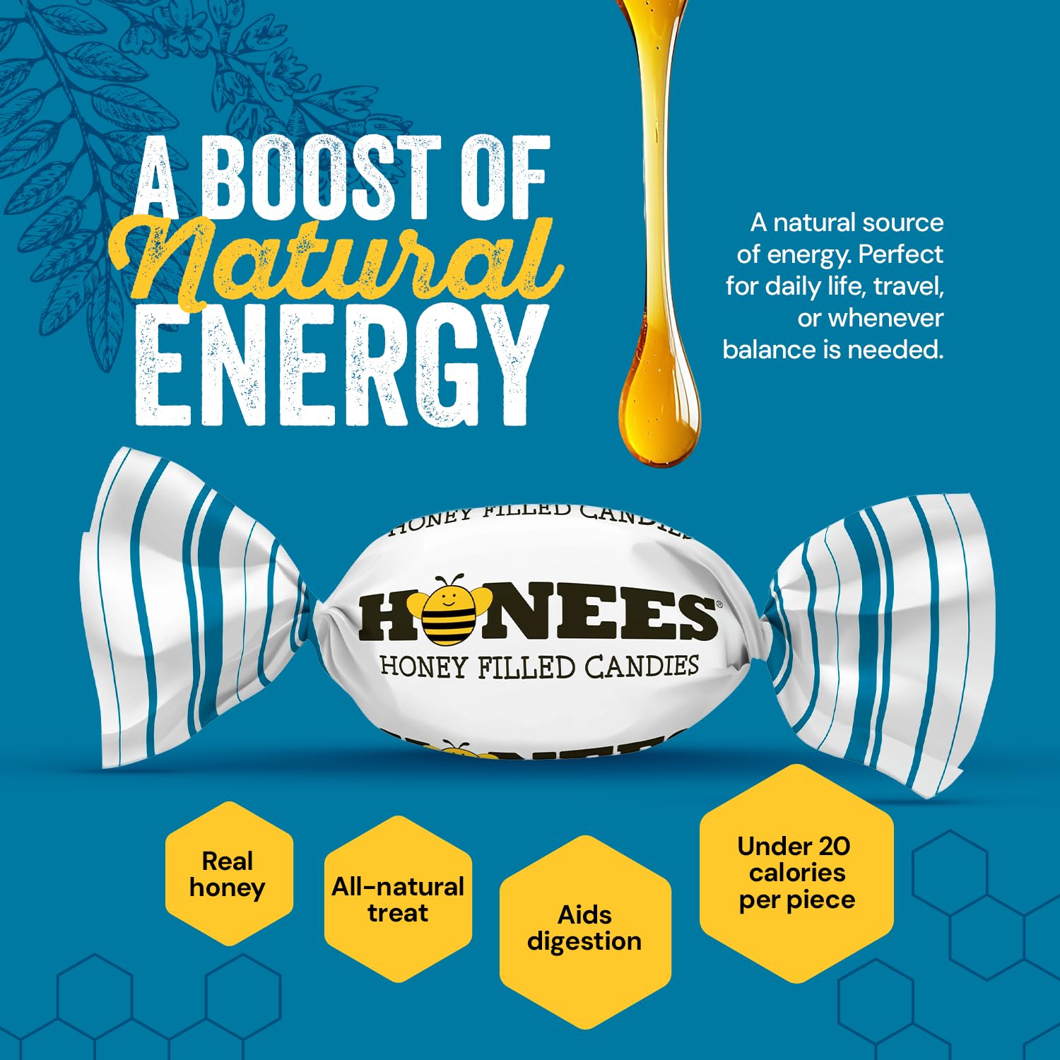 Honees Honey & Ginger Hard Candy Individually Wrapped | Natural & Healthy Candy, Italian Made with Real Honey & Indonesian Ginger, 1 Pack (2.85 oz)