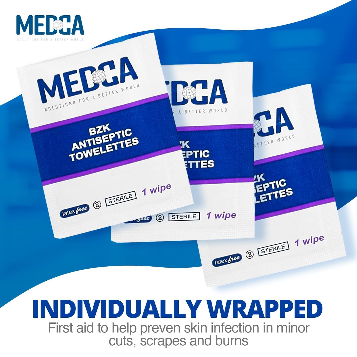 Hand Wipes - (Pack of 1000) Benzalkonium Chloride Swabs Individual BZK Single-Use Packets by MEDca