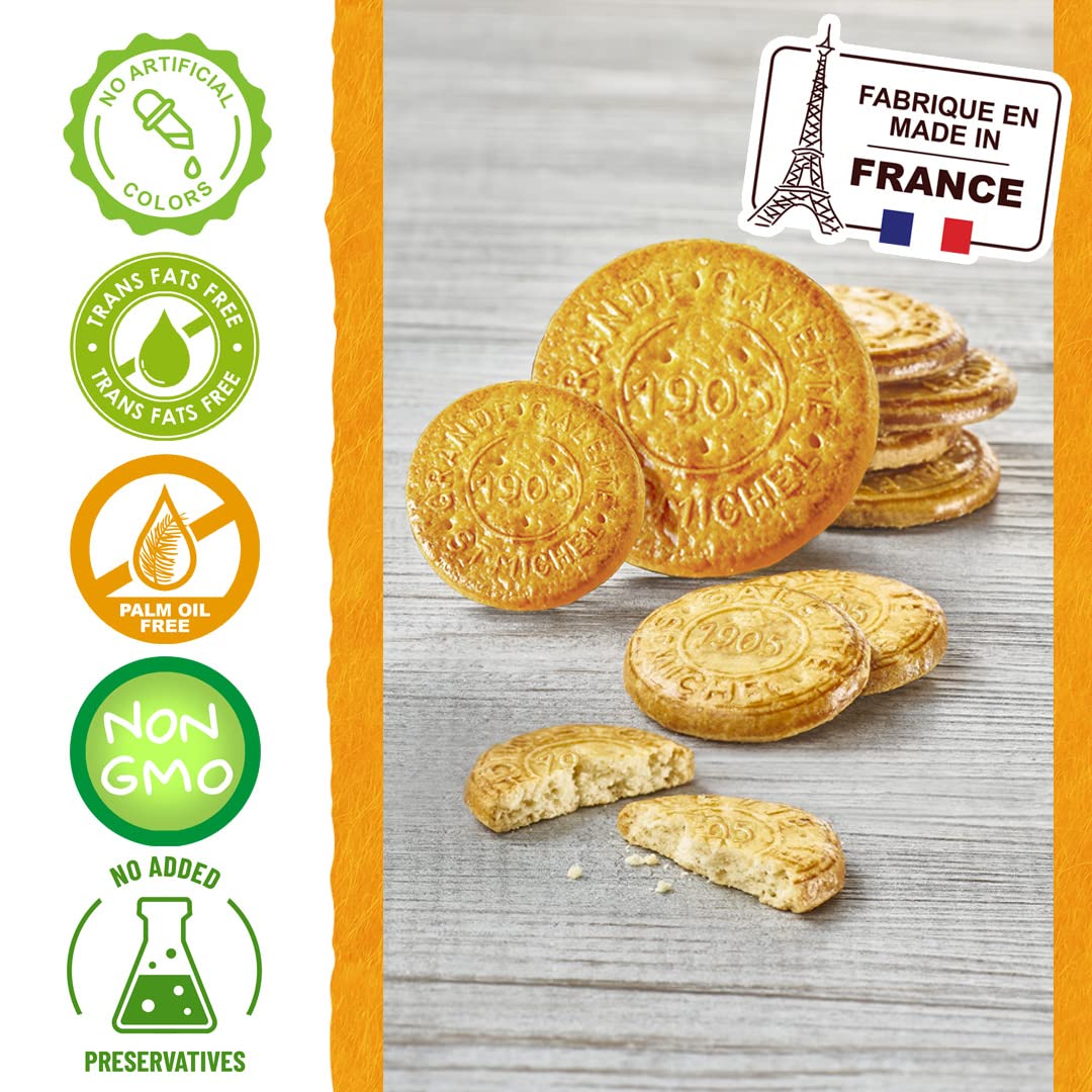St Michel Caramel Grandes Galettes Butter Cookies Biscuits 5.29oz, Made In France, Pack of 4 Non-GMO total of 36 Butter Cookies
