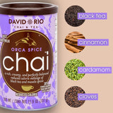 Orca Spice Reduced Calorie Chai Tea Latte Mix, 11.9 Oz, Black Tea, Organic Spices, Sugar Free, Dairy Free, Serve Hot or Cold, Just Add Water or Milk