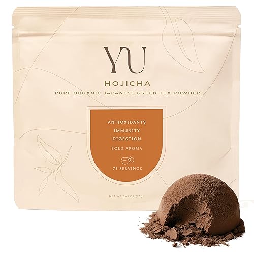 Yu Tea Organic Hojicha Green Tea Powder, 75 Servings | Rich in Antioxidants & EGCG | Pure Japanese Roasted Green Tea | Low Caffeine & Unsweetened