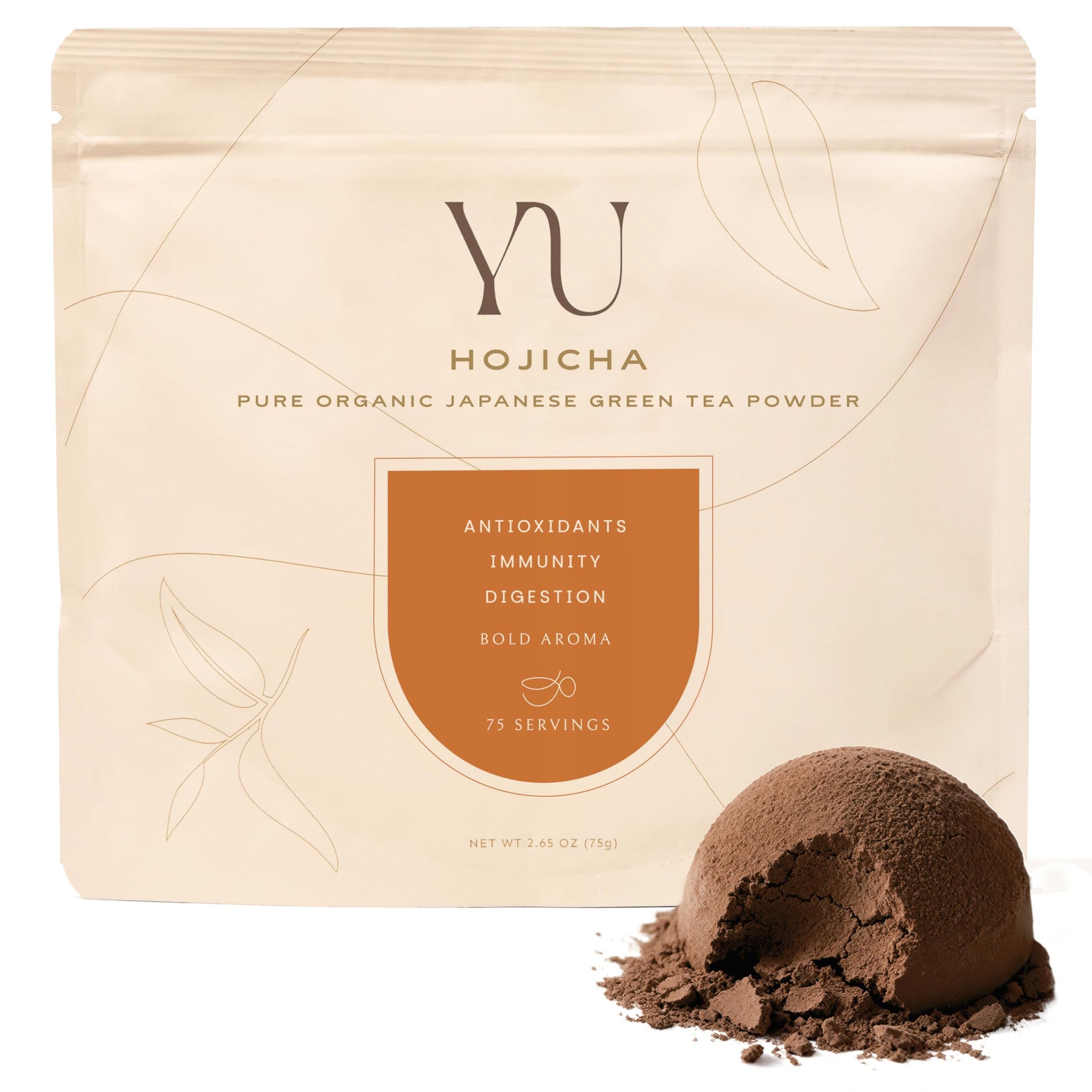 Yu Tea Organic Hojicha Green Tea Powder, 75 Servings | Rich in Antioxidants & EGCG | Pure Japanese Roasted Green Tea | Low Caffeine & Unsweetened