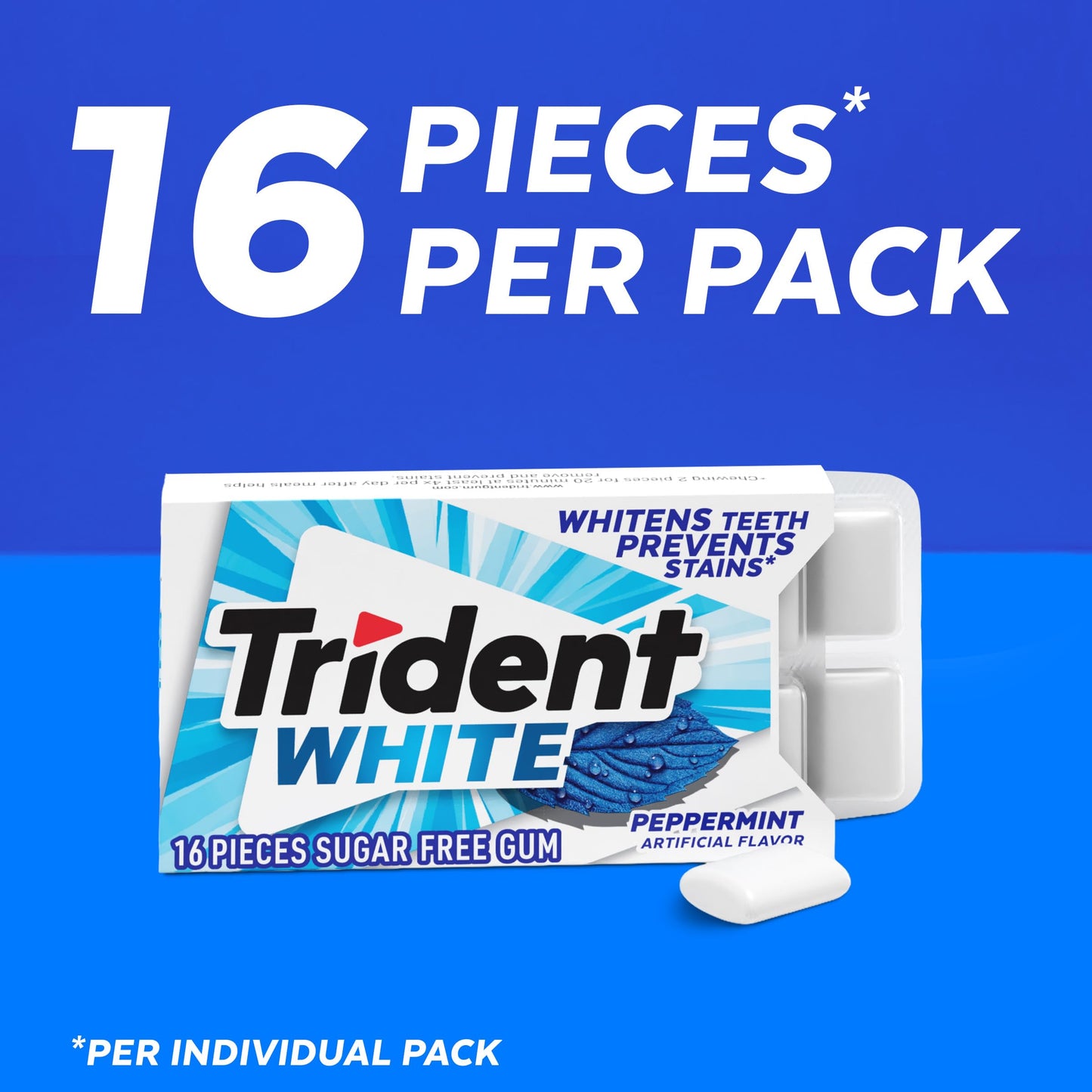 Trident White Peppermint Sugar-Free Chewing Gum, 9 Packs of 16 Pieces (144 Total Pieces)