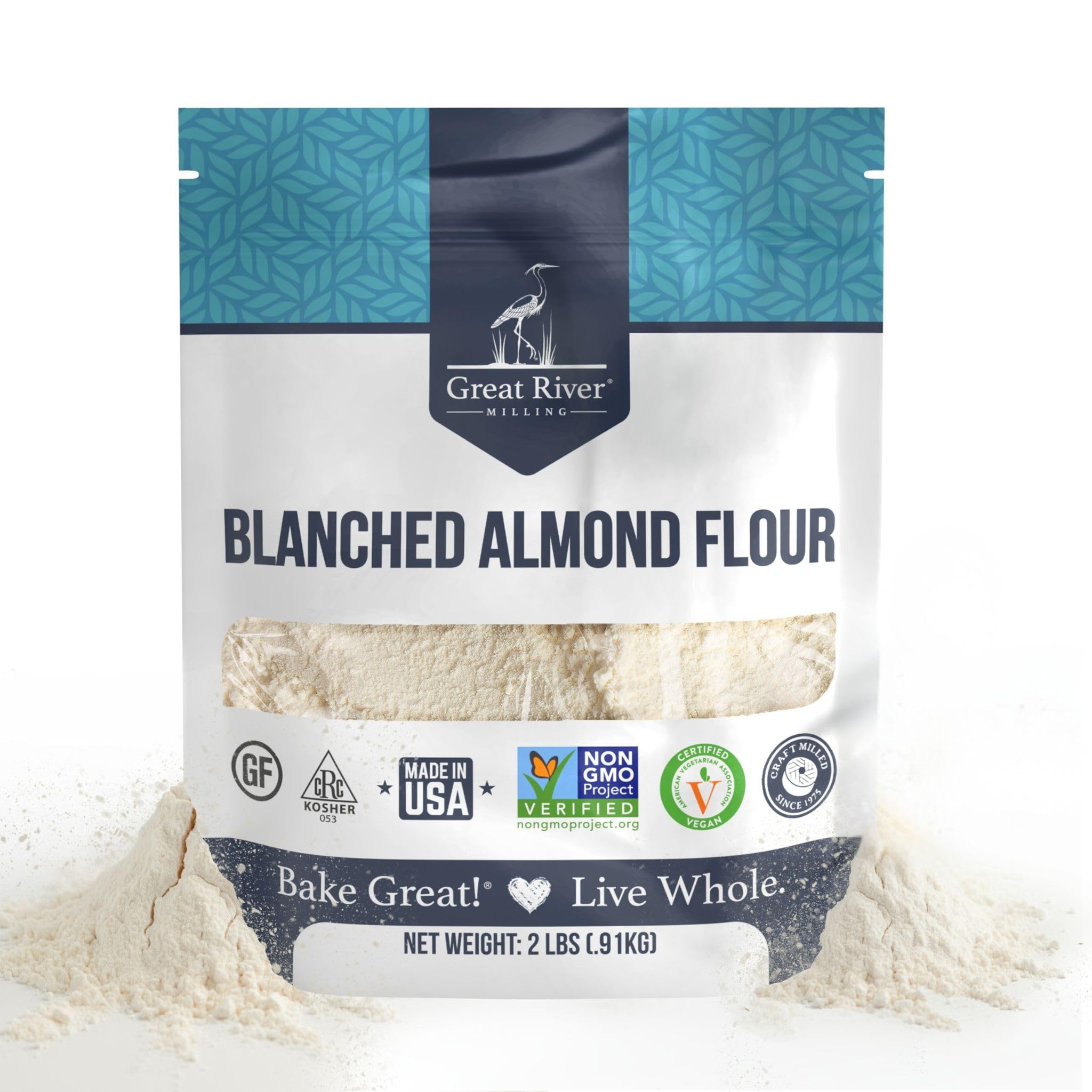Great River Milling Blanched Almond Flour | Finely Ground Gluten Free Baking Alternative | Made from Whole Blanched Almonds | Non-GMO, Glyphosate