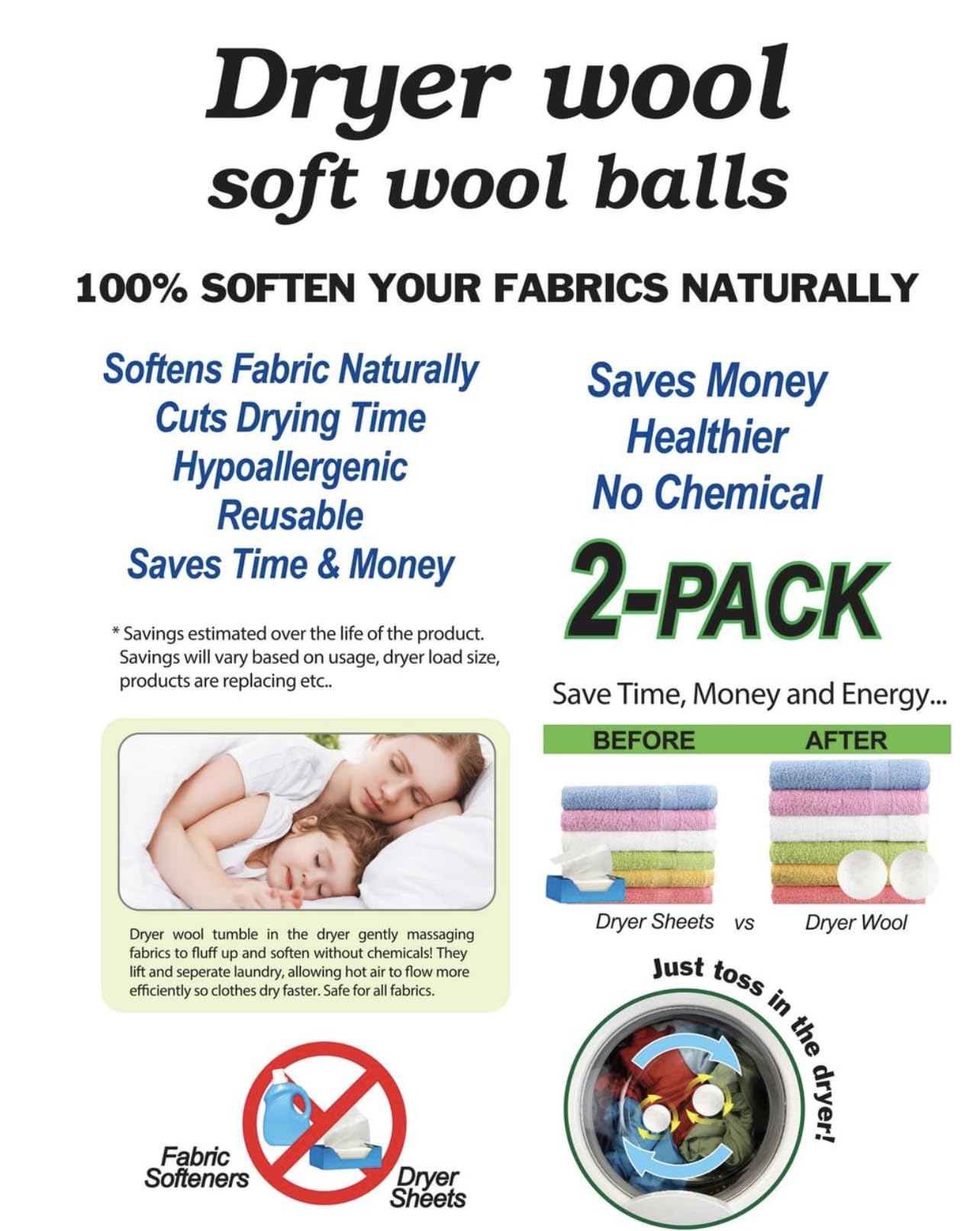 Dryer Wool Soft Wool balls- Pack of 2
