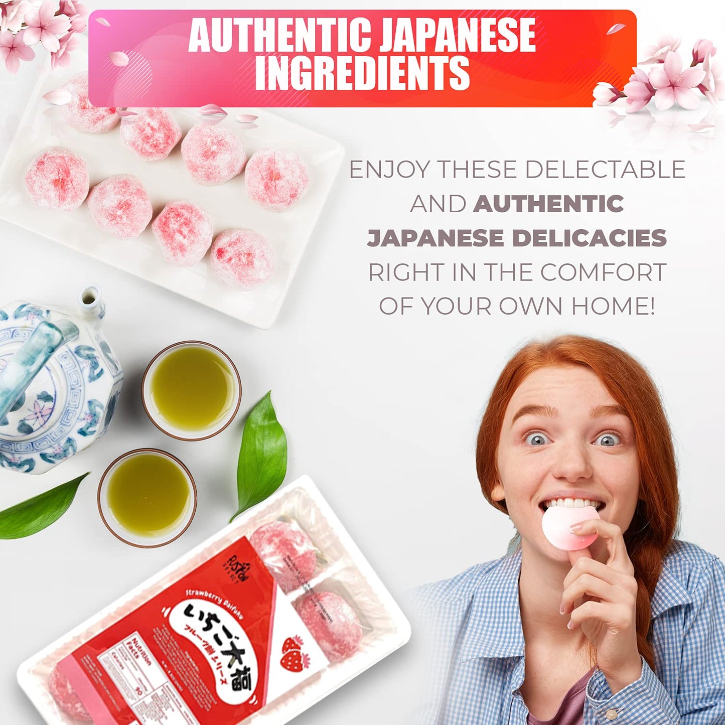 Fusion Select Strawberry Japanese Mochi Fruit Daifuku Japanese Desert Sweet Rice Cake Fruit Mochi Daifuku 240g/ 8.46oz