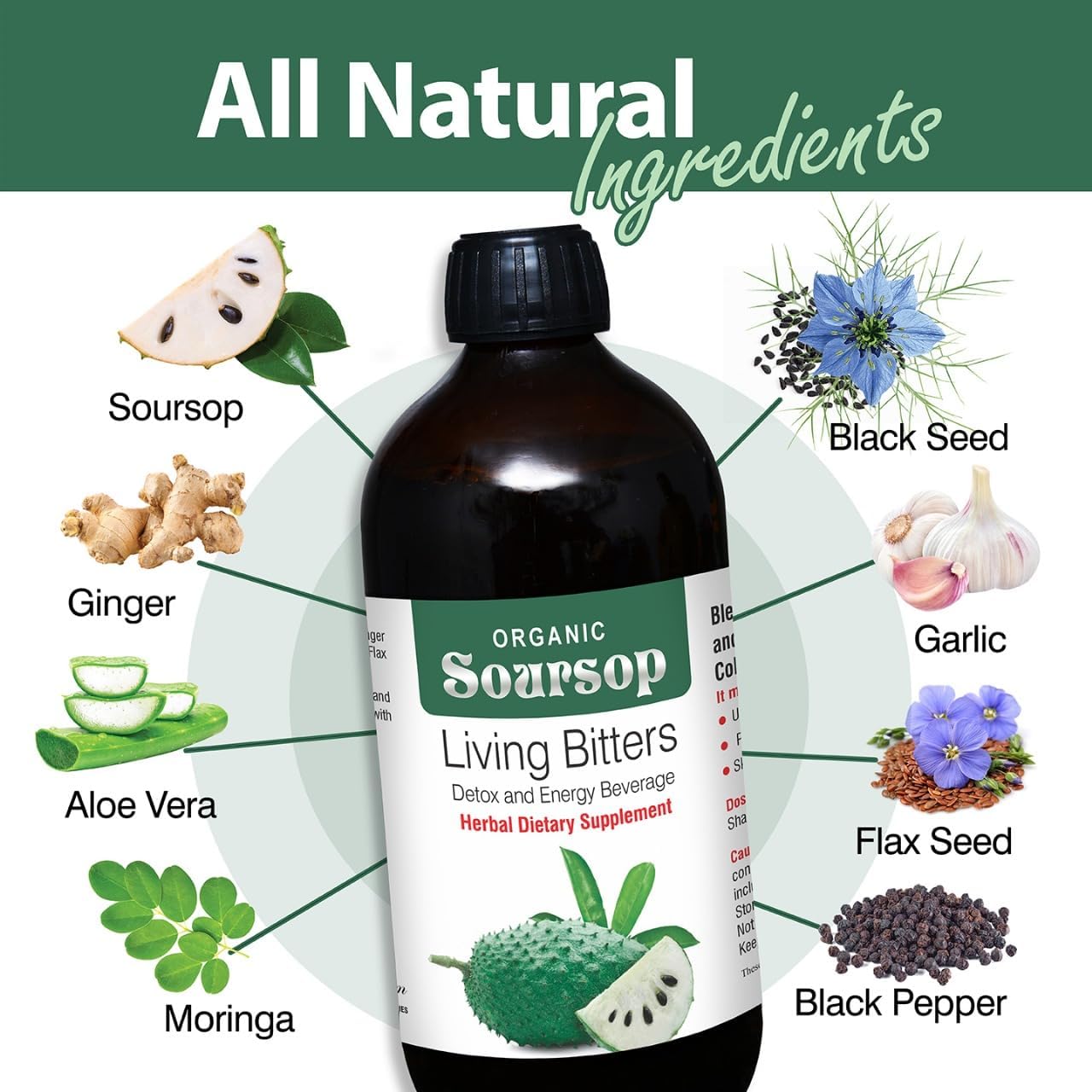 Herboganic Premium Soursop Living Bitters Featured with Cocktail Bitters for overall health and wellness |Pack of 2 |16 Oz Each