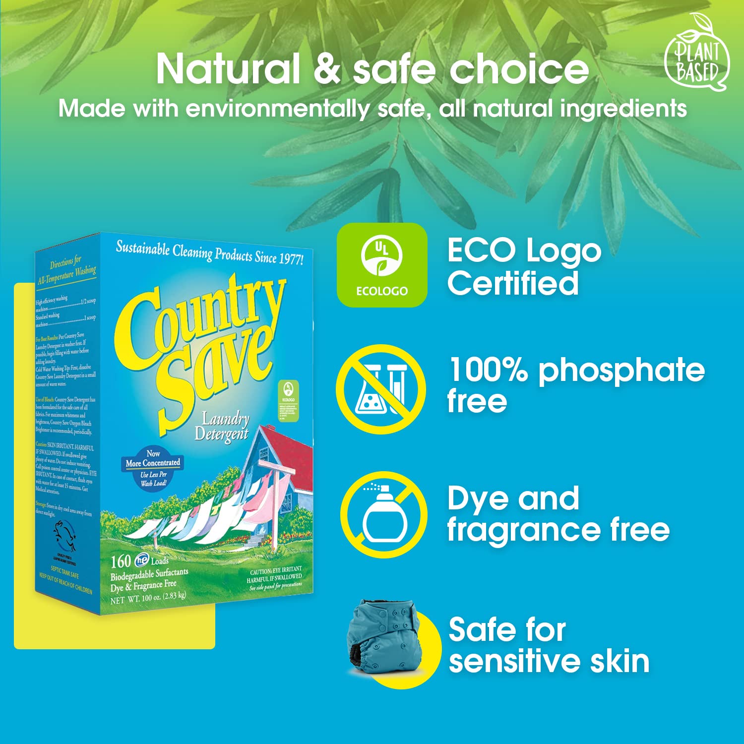 HE Natural Laundry Detergent Clear and Free of Fillers and Chemicals - Sensitive Washing Detergent Safe for Babies - Country Save Laundry Detergent