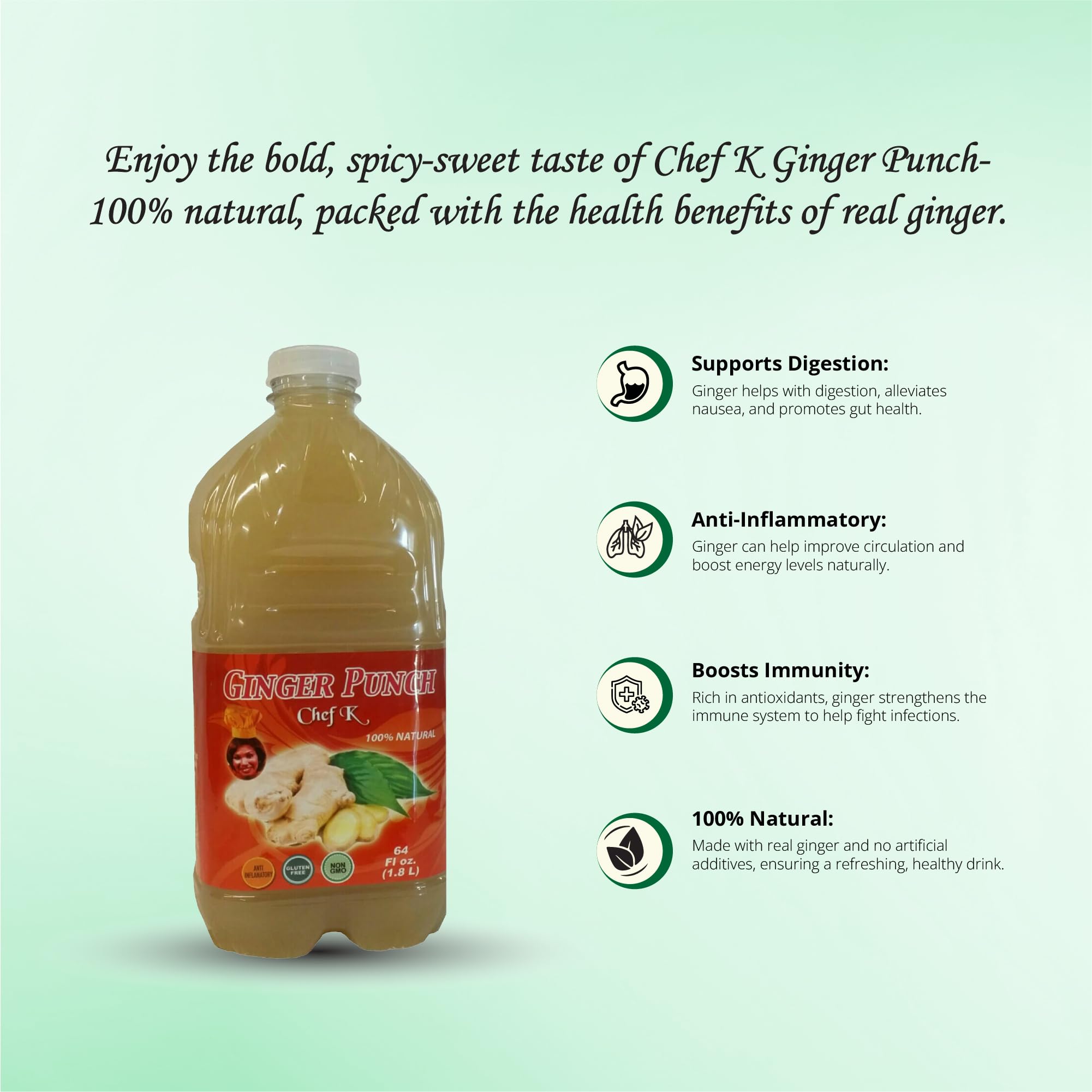 Chef K Ginger Punch with Fresh Ginger, 100% Natural Ginger, No Preservatives (9pk)