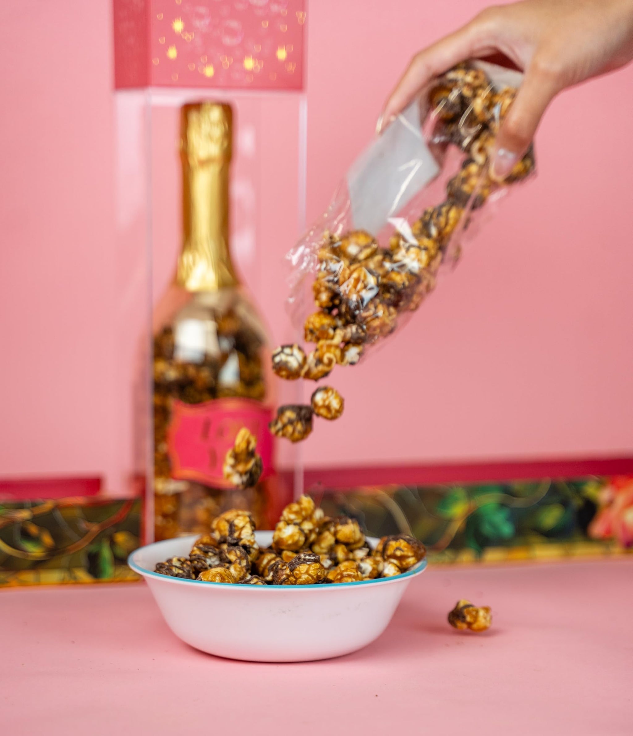Rose Bubble Box with Caramel White Chocolate Popcorn by Send A Cake, Ready to Gift, No Assembly Required - Happy Birthday Surprise - Unique Birthday