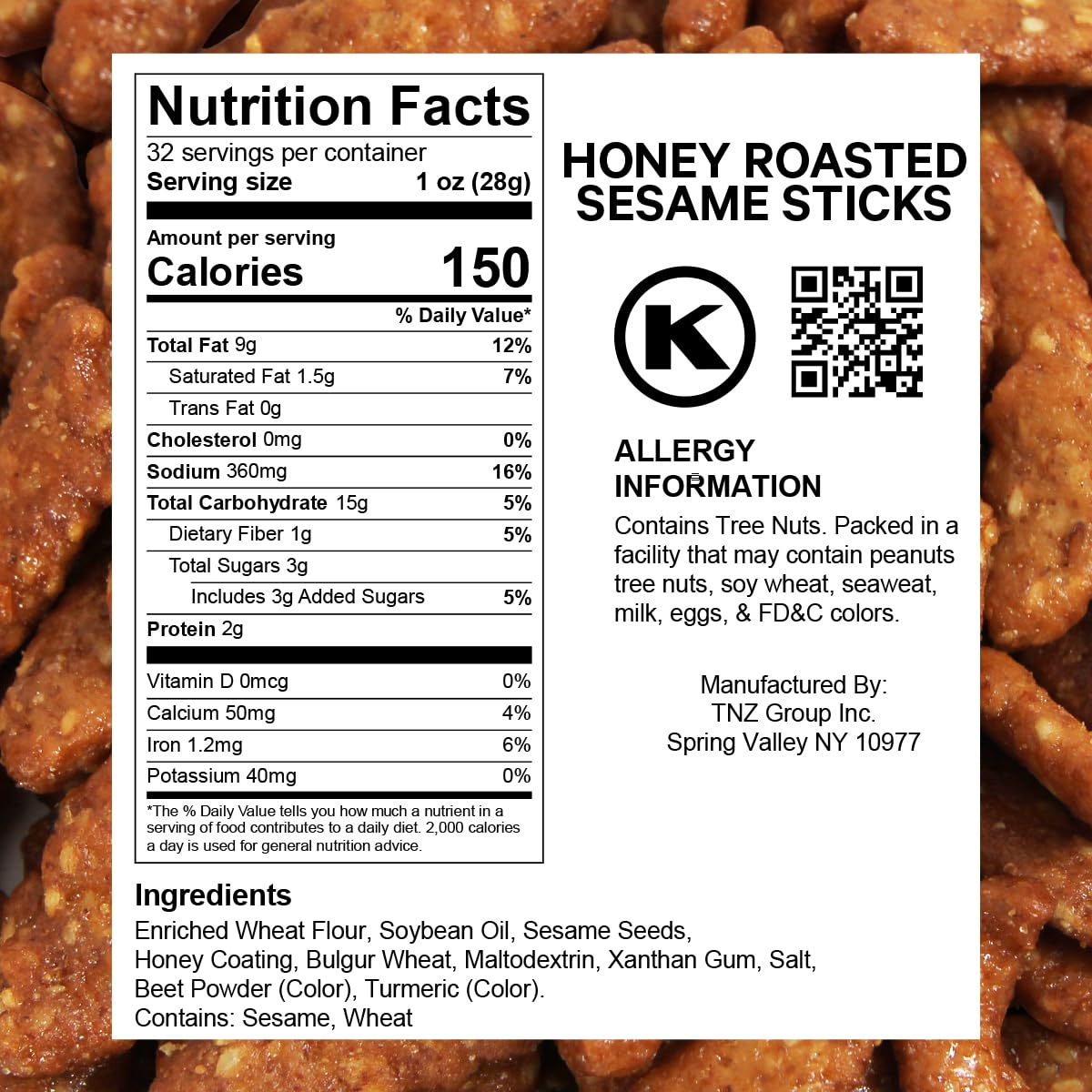 Sesame Sticks Snack, Honey Roast Flavor. Delicious and Fresh Local Honey Roasted Snacks with the Perfect Mix of Sweet and Salty Flavor for Midday