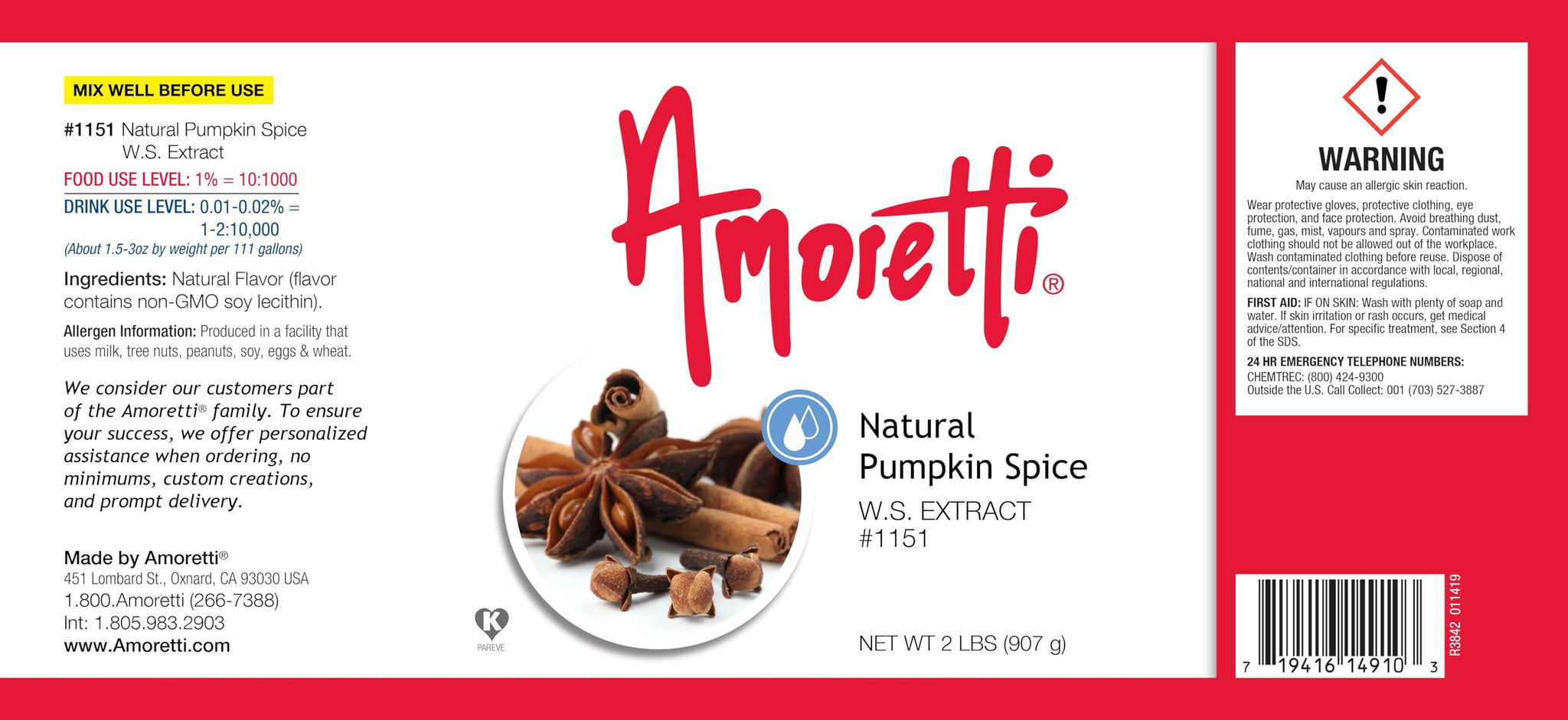 Amoretti - Natural Pumpkin Spice Extract Water Soluble 2 oz - Highly Concentrated & Perfect For Pastry, Savory, Brewing, and more, Preservative Free