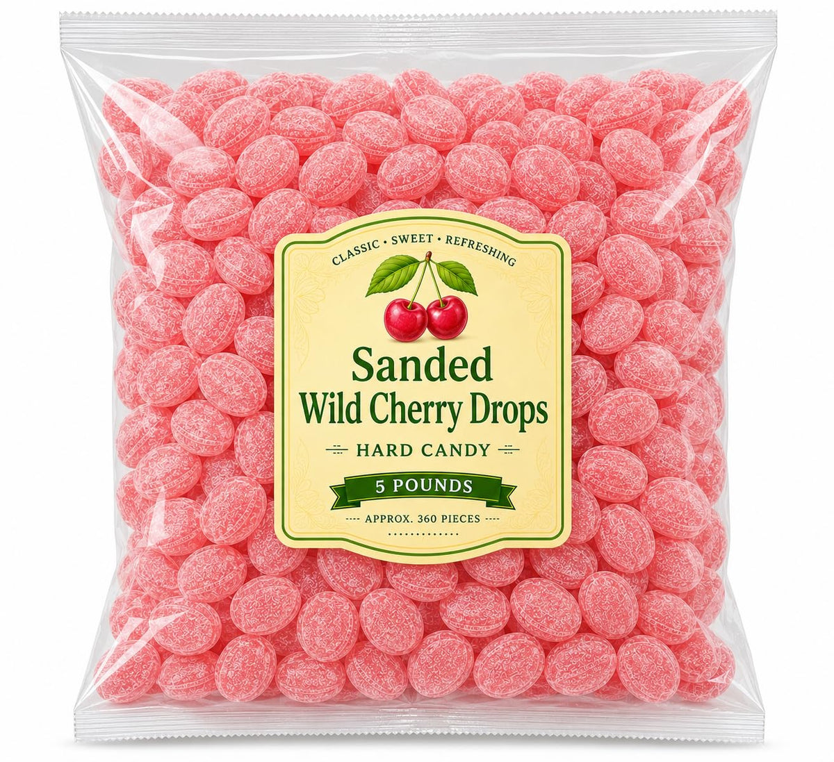 Sanded Wild Cherry Hard Candy, Old-Fashioned Fruit Drops - 5 lb (Approx. 350 pieces)