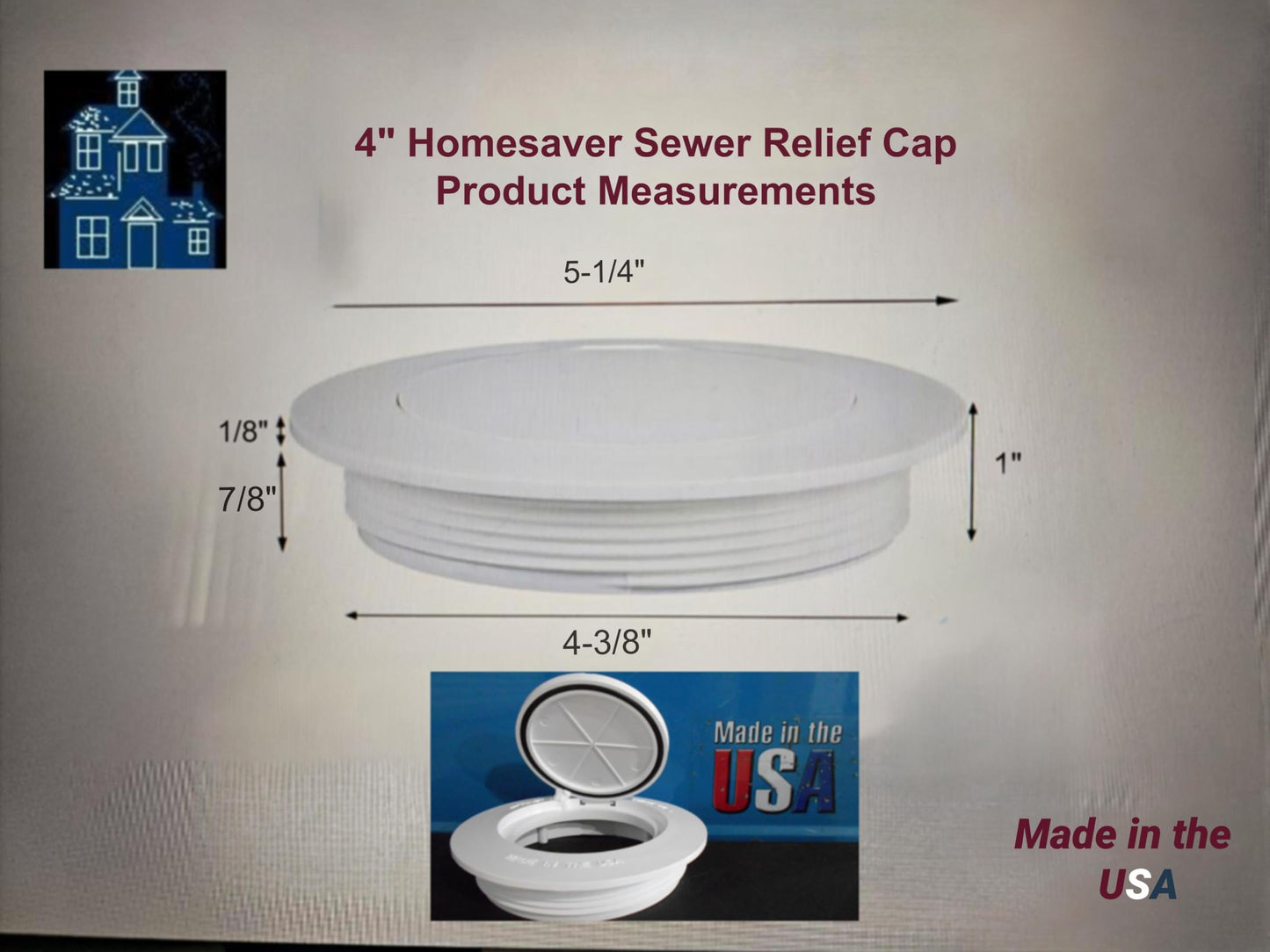 The Original 3" x 4" Home-Saver Combination Flip Top Sewer Relief Cap - Fits either a 3" or 4" Sewer Cleanout Pipe - Made in the USA