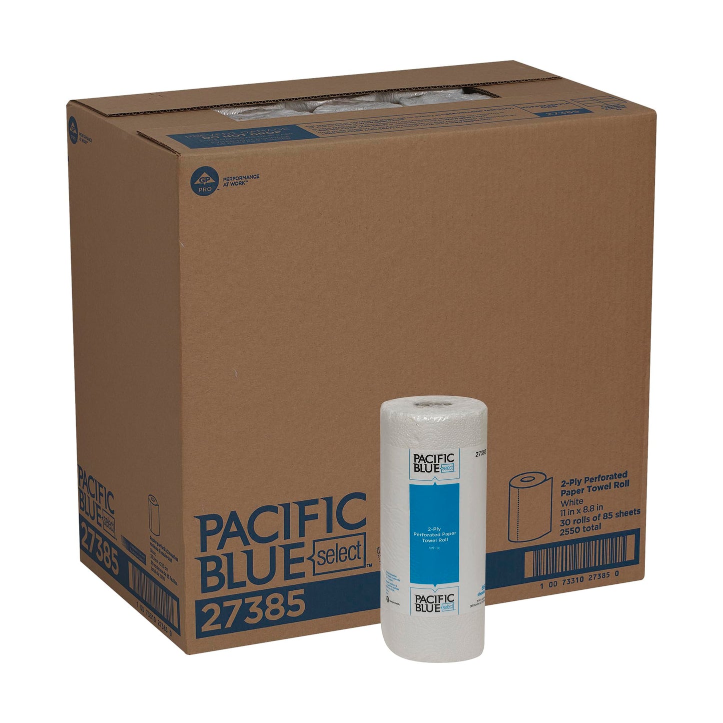 Georgia-Pacific Pacific Blue Select 2-Ply Perforated Roll Paper Towel, White, 85 Sheets Per Roll, 30 Rolls Per Case, 27385