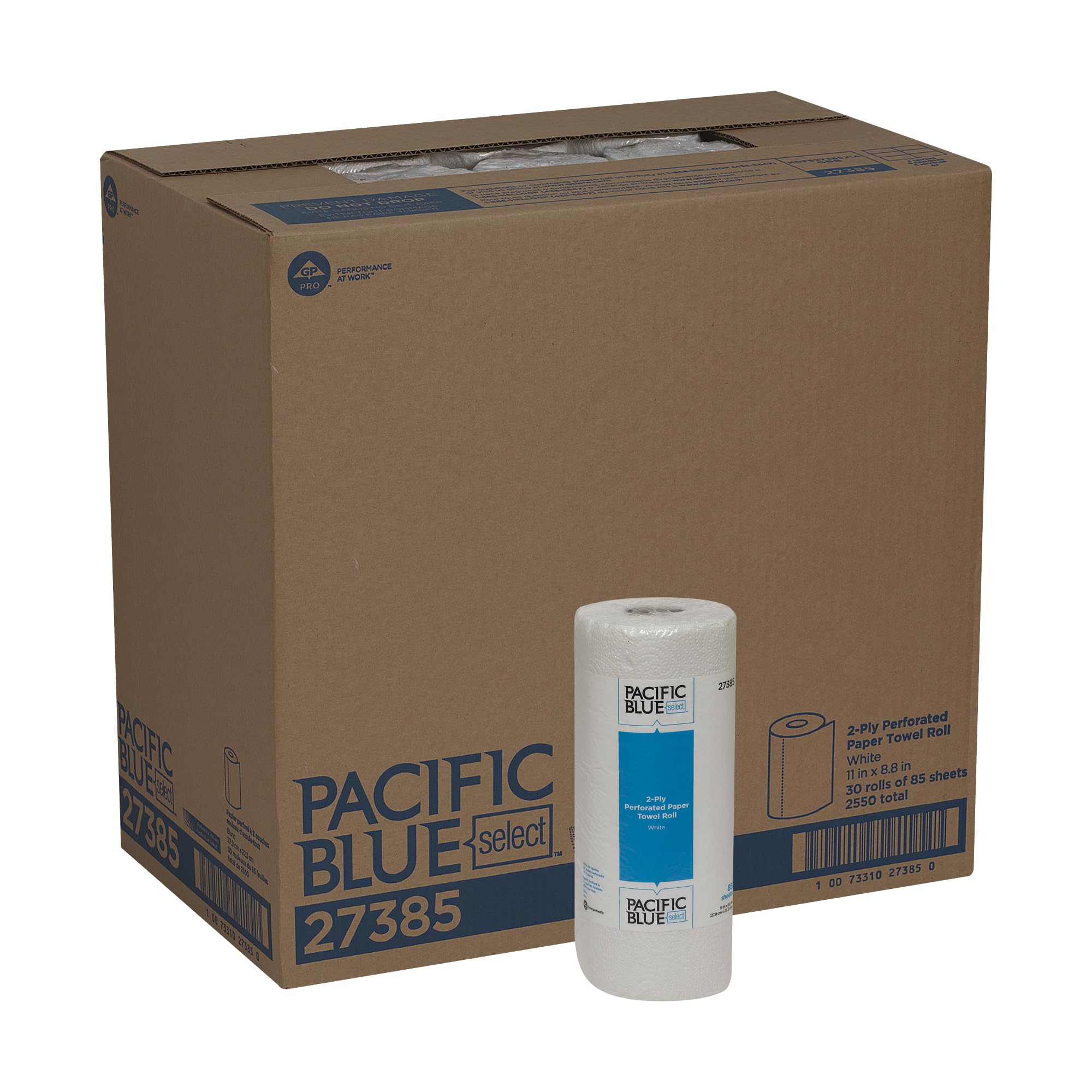 Georgia-Pacific Pacific Blue Select 2-Ply Perforated Roll Paper Towel, White, 85 Sheets Per Roll, 30 Rolls Per Case, 27385