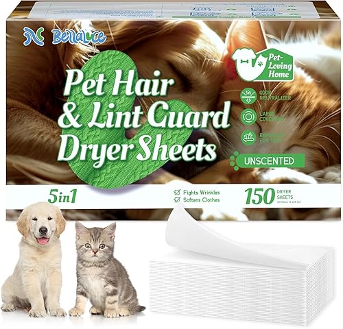BellaLuce Unscented Pet Hair and Lint Guard 3X Mega Dryer Sheets, 150 Count