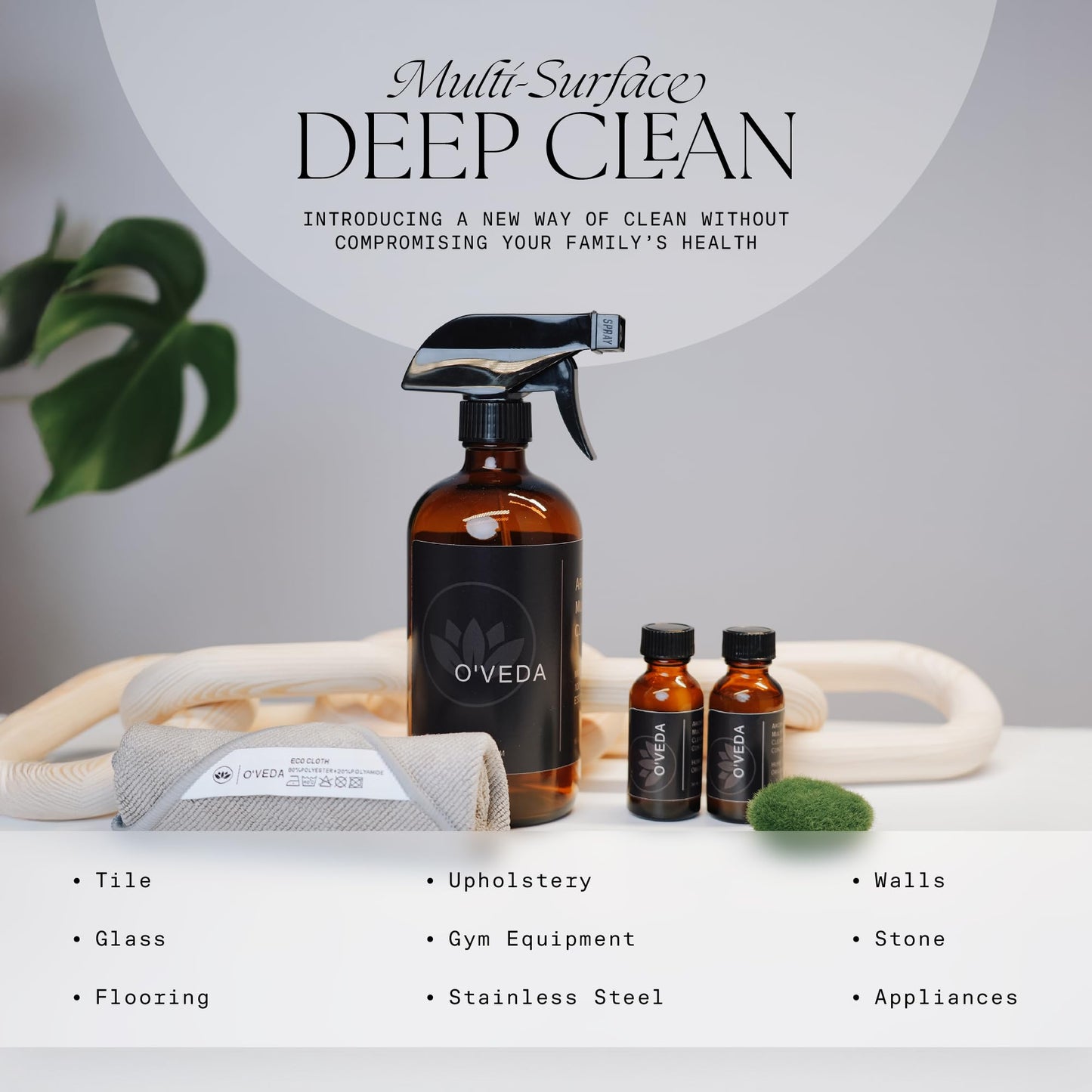 O'VEDA Starter Kit - Multi-Purpose Cleaning Bundle with 1 Concentrate & 1 Spritzer Refill Bottle (30ml each), 16oz Spray Bottle & Cleaning Cloth