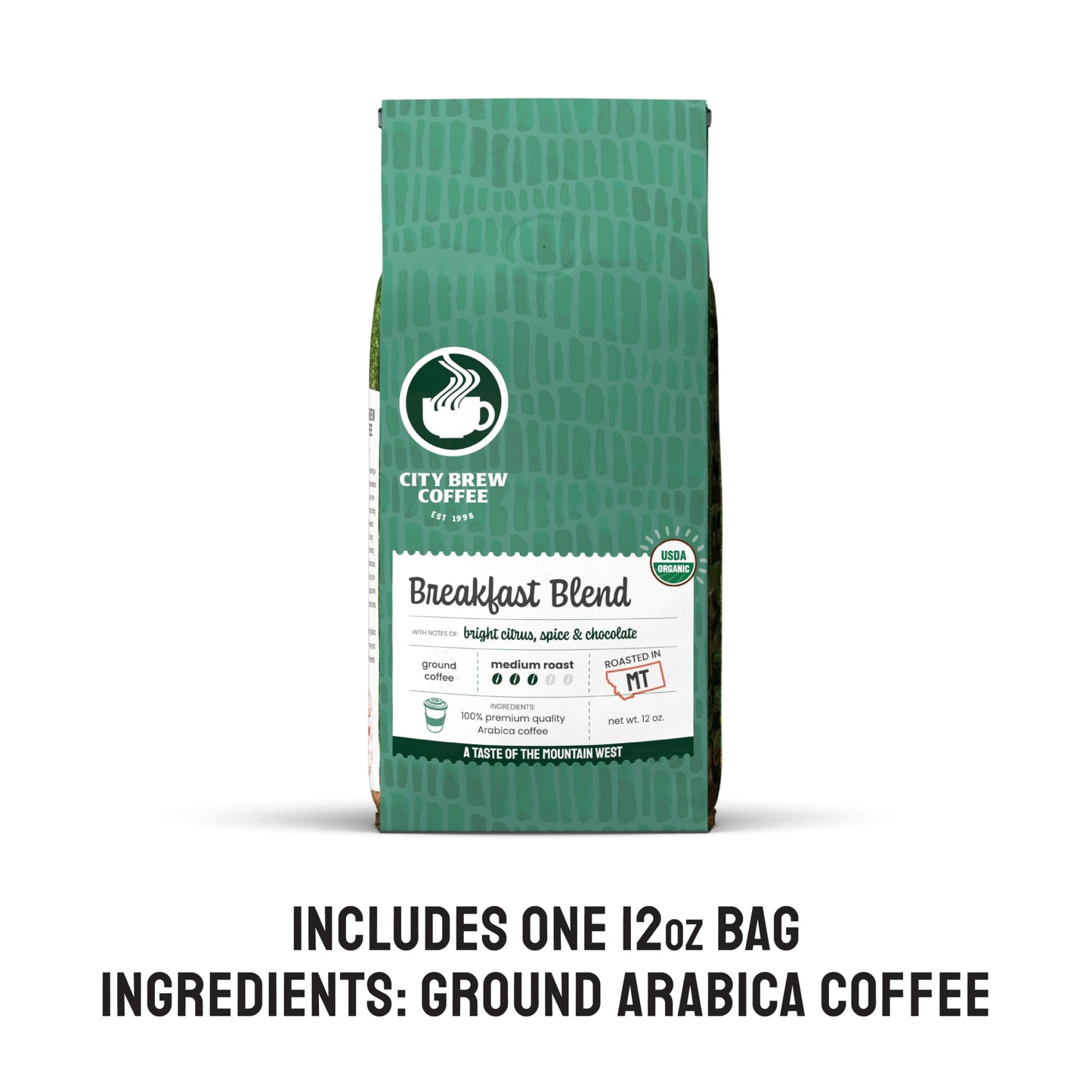 City Brew Organic Breakfast Blend - Medium Roast Ground Coffee - 12 oz