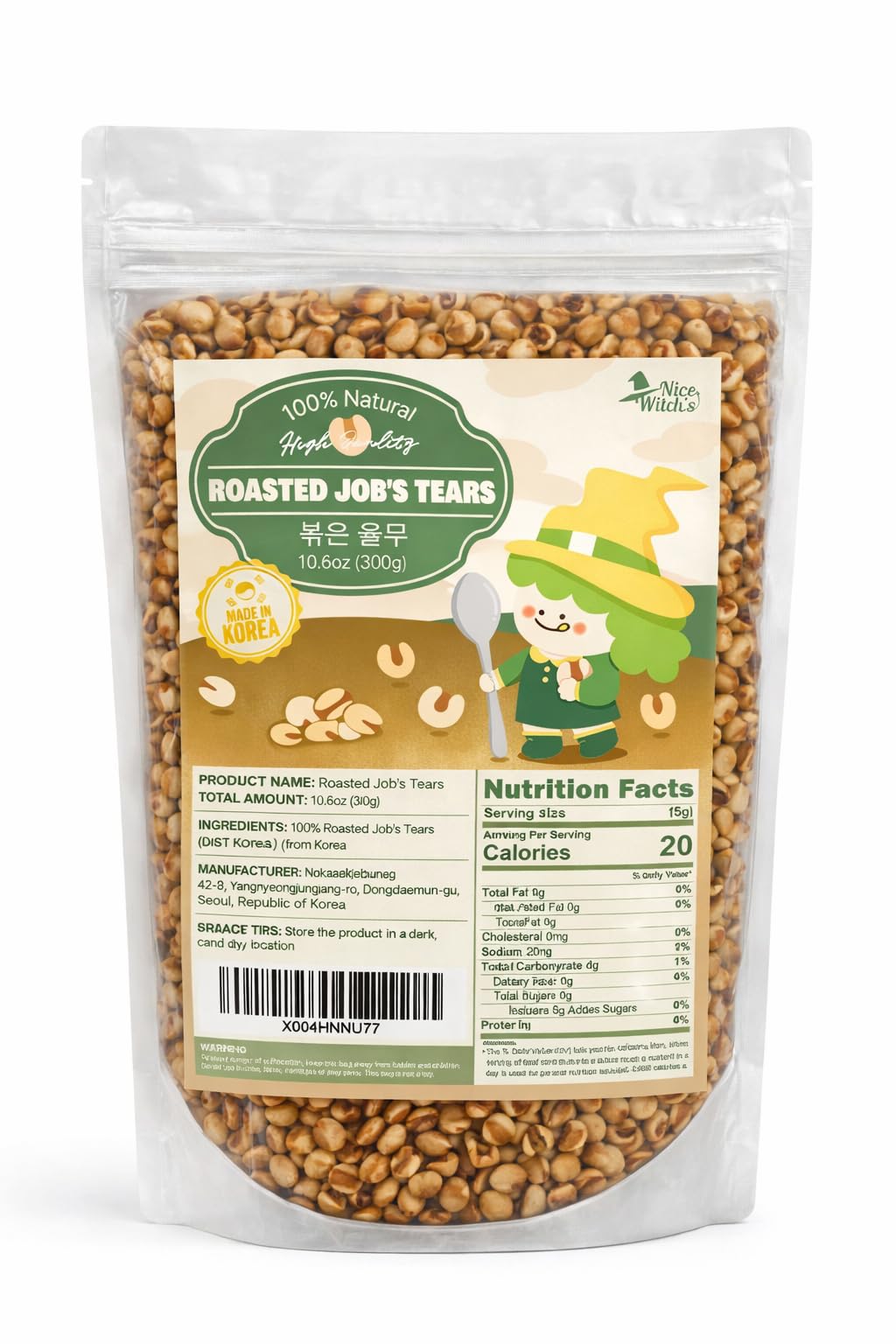 NICE WITCH'S Roasted Job’s Tears (Yulmu,? ??) 10.58 oz (300g) | Whole Grain Adlay Tea | Korean Traditional Herbal Tea | Caffeine-Free, Naturally Nutty