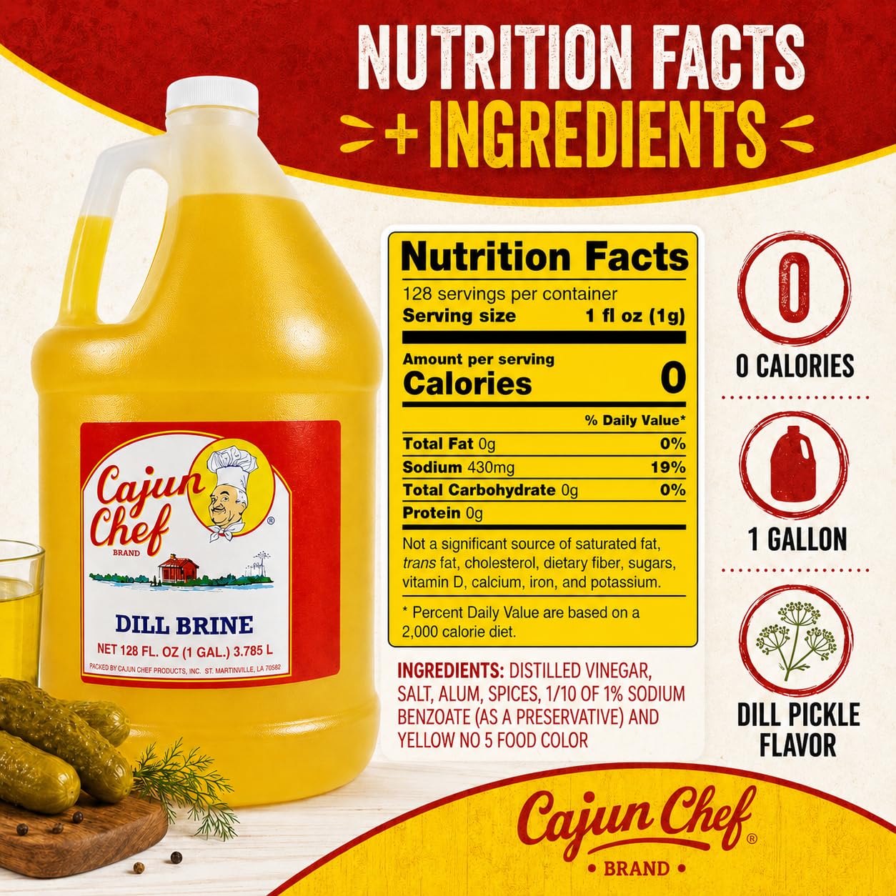 Cajun Chef Dill Brine - Perfect for Brining, Relieves Muscle Cramps, Bloody Mary's, Hydration, Recovery and More (1 Gallon (Pack of 2))