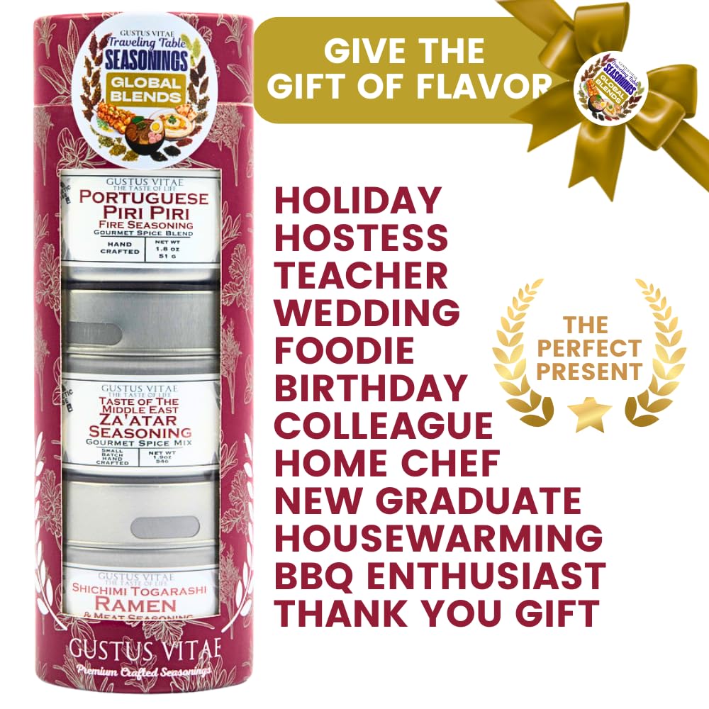 Global Blends: The Traveling Table Seasonings | Gift Packaged Set of 3 Spice Blends | All Natural, Non GMO | Gourmet Infused Spice & Herb Blends |
