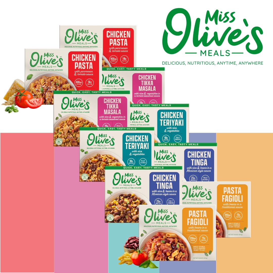 Miss Olive's Ready Meals Variety Pack of 10, Larger Meals, 5 Flavors
