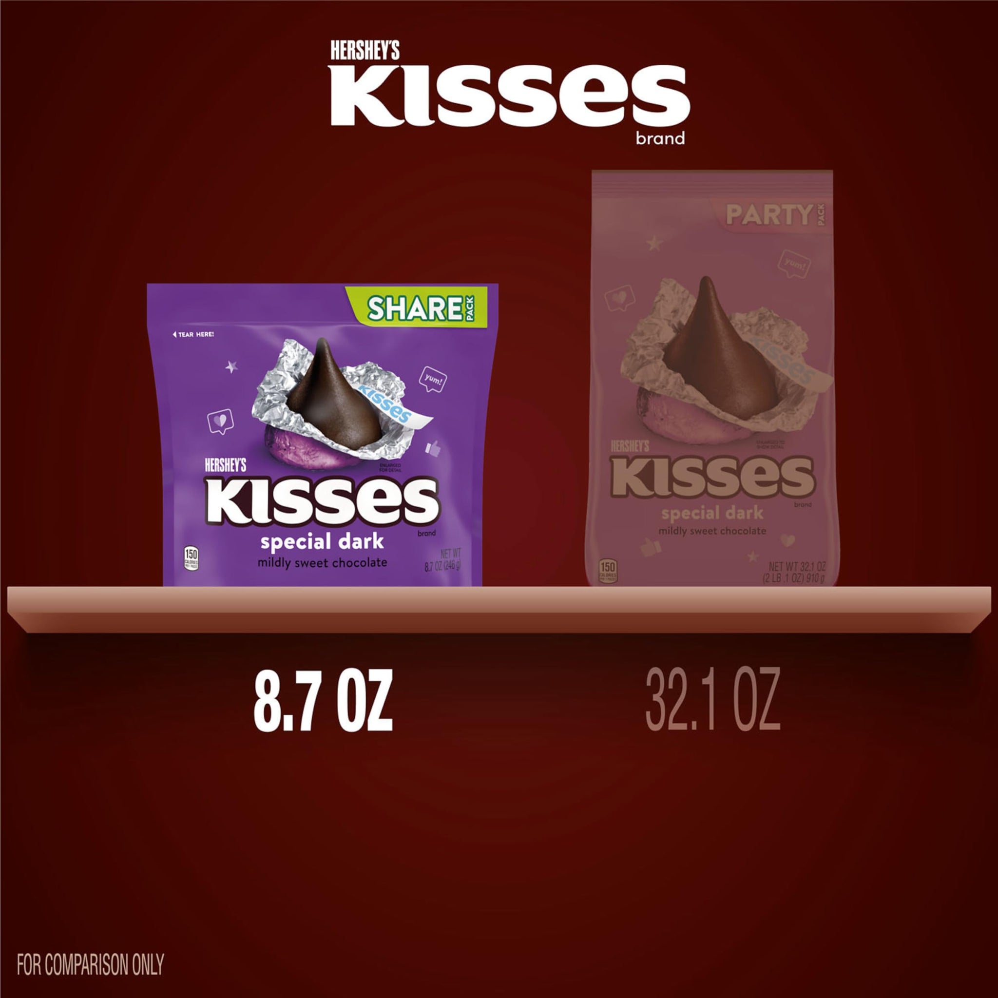 HERSHEY'S KISSES SPECIAL DARK Mildly Sweet Chocolate Candy Share Pack, 8.7 oz