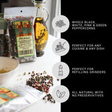 Melina’s California Four Pepper Blend - Whole Peppercorns (Black, White, Pink & Green) - 6 oz | Gourmet & Rainbow Peppercorns for Grinder Refill |