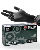 PACIFIC PPE 6-mil Heavy Duty Black Nitrile Gloves, Chemical Resistant, Food Safe, Latex Free Disposable Gloves for Mechanic, Cooking, and Cleaning