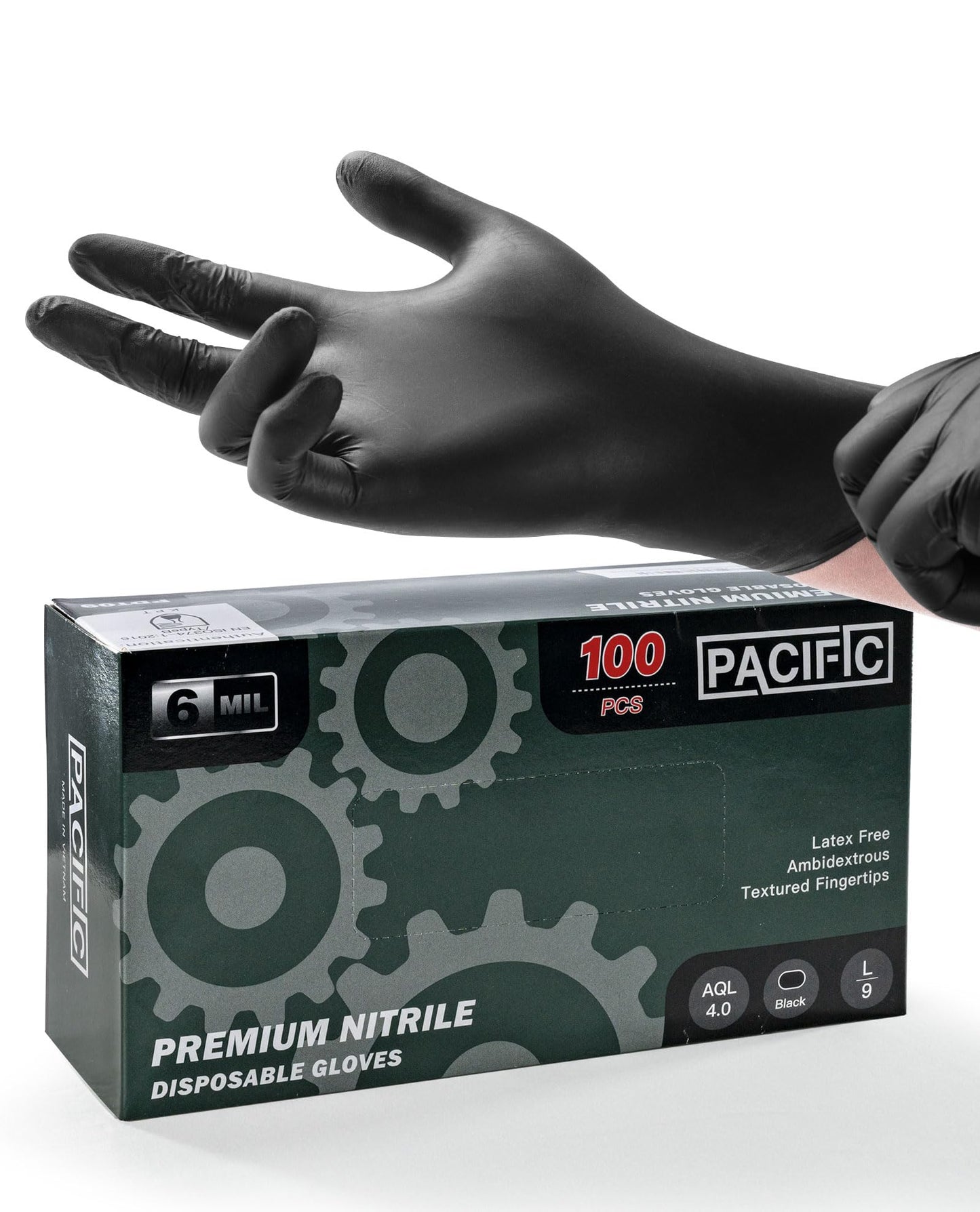 PACIFIC PPE 6-mil Heavy Duty Black Nitrile Gloves, Chemical Resistant, Food Safe, Latex Free Disposable Gloves for Mechanic, Cooking, and Cleaning
